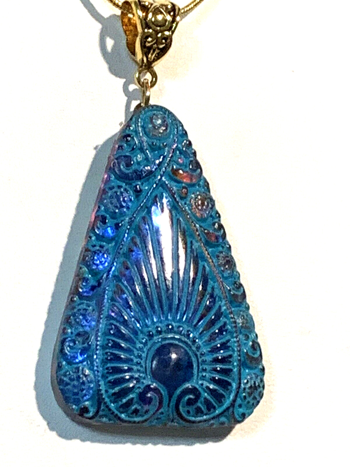 LAST ONES* VTG.EGYPT REVIVAL IRIDESCENT BLUE/VIOLET CZECH GLASS NECKLACE.g.verdi