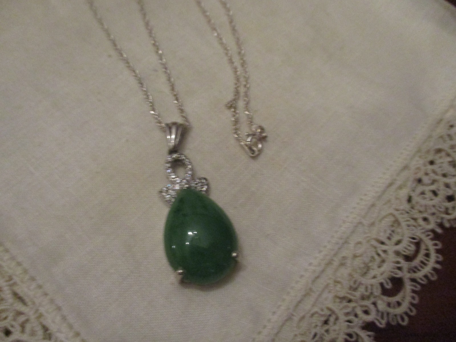 Chuck Clemency (STS) sterling silver stunning JADE teardrop pendant on chain