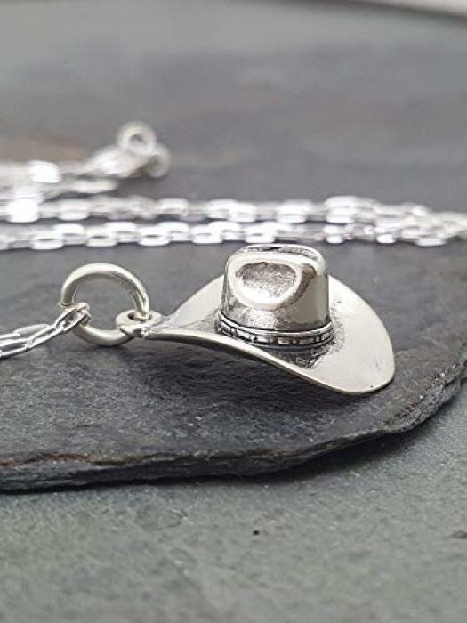 Cowboy Cowgirl Western Hat 3D Charm Necklace 925 Sterling Silver Jewelry Gifts