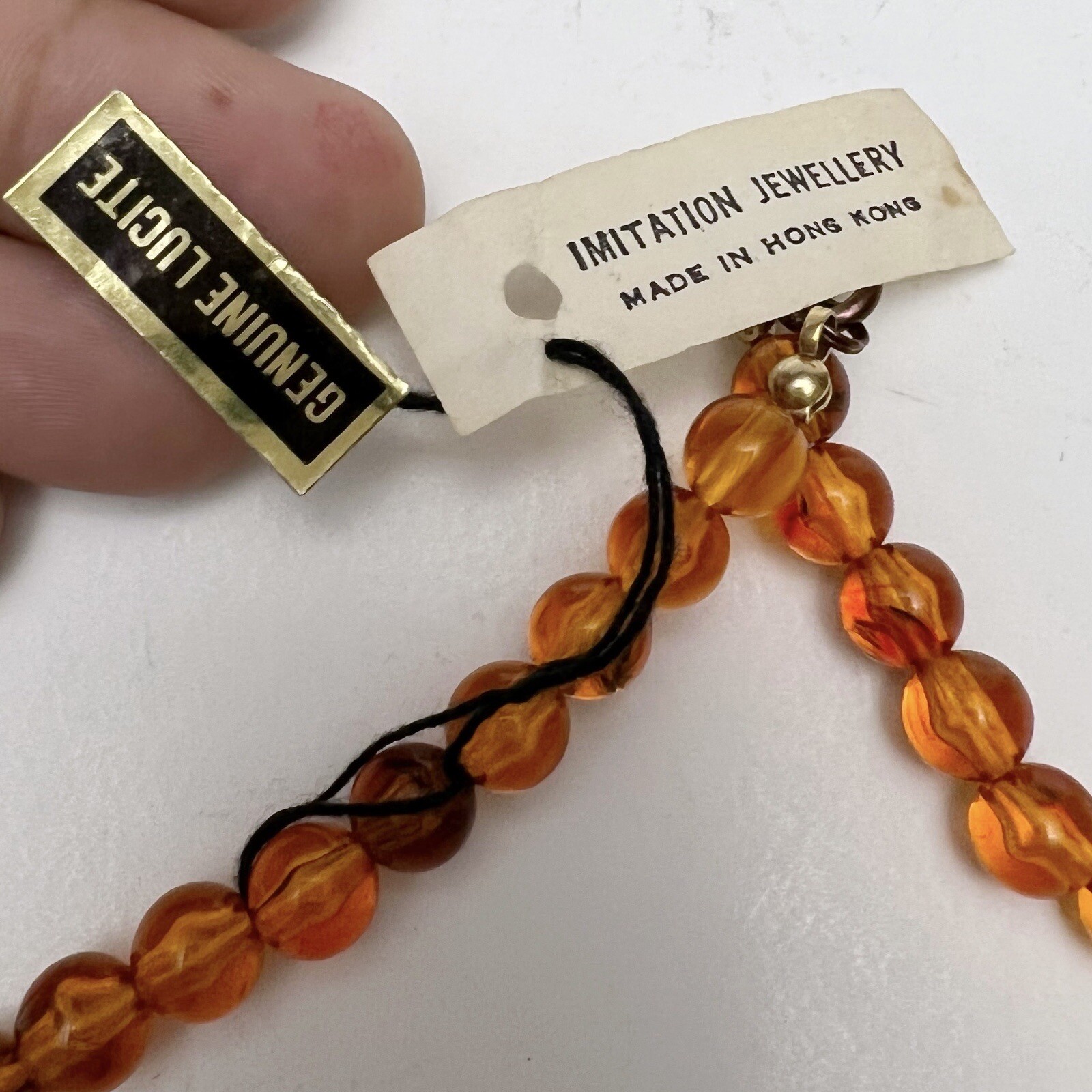 Vintage Lucite Amber Tortoiseshell Resin Graduated Beaded Necklace 19”