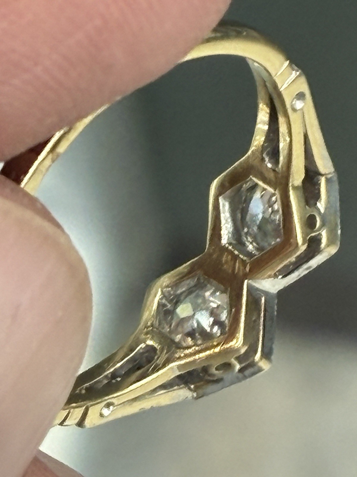 Art Deco 14k Yellow Gold Toi et Moi Old European Cut Diamond Ring 1.4 Tcw