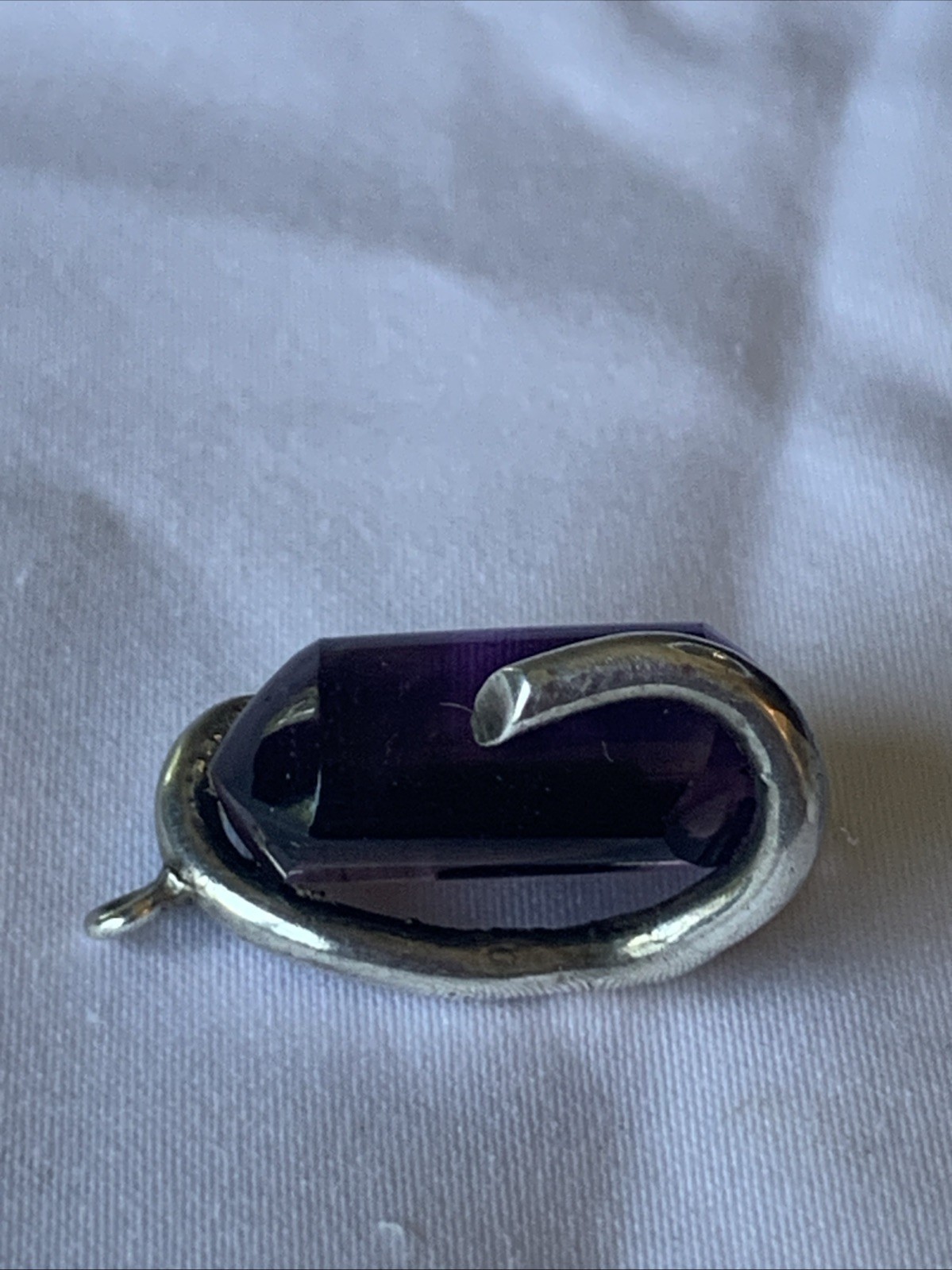 Vintage One Of A Kind Handcrafted Large Amethyst Stone Pendant-Metal Unknown