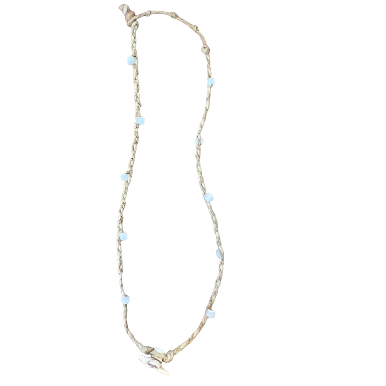 Handmade Boho Hemp Twine Flower Necklace Choker with Beads 90s Vintage 8“