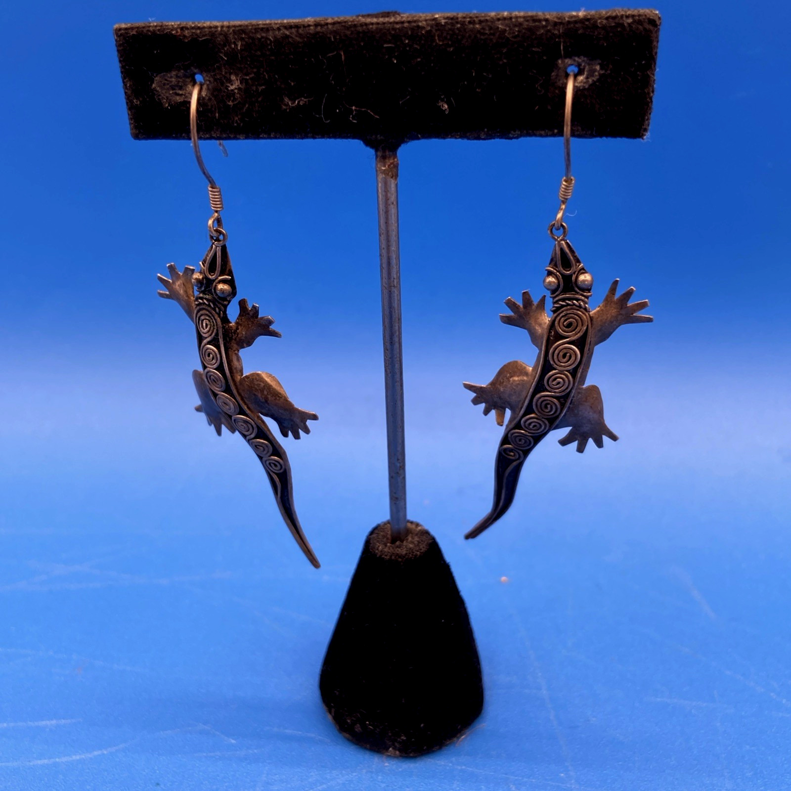 Lizards/Salamanders vintage EARRINGS Sterling Silver long pierced Southwestern