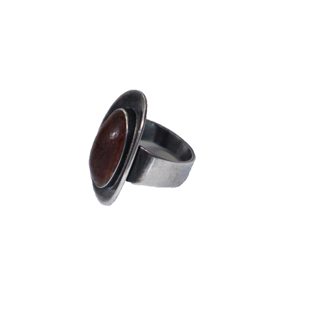 N.E. From – Denmark. Sterling Silver Ring with Amber. 1960s