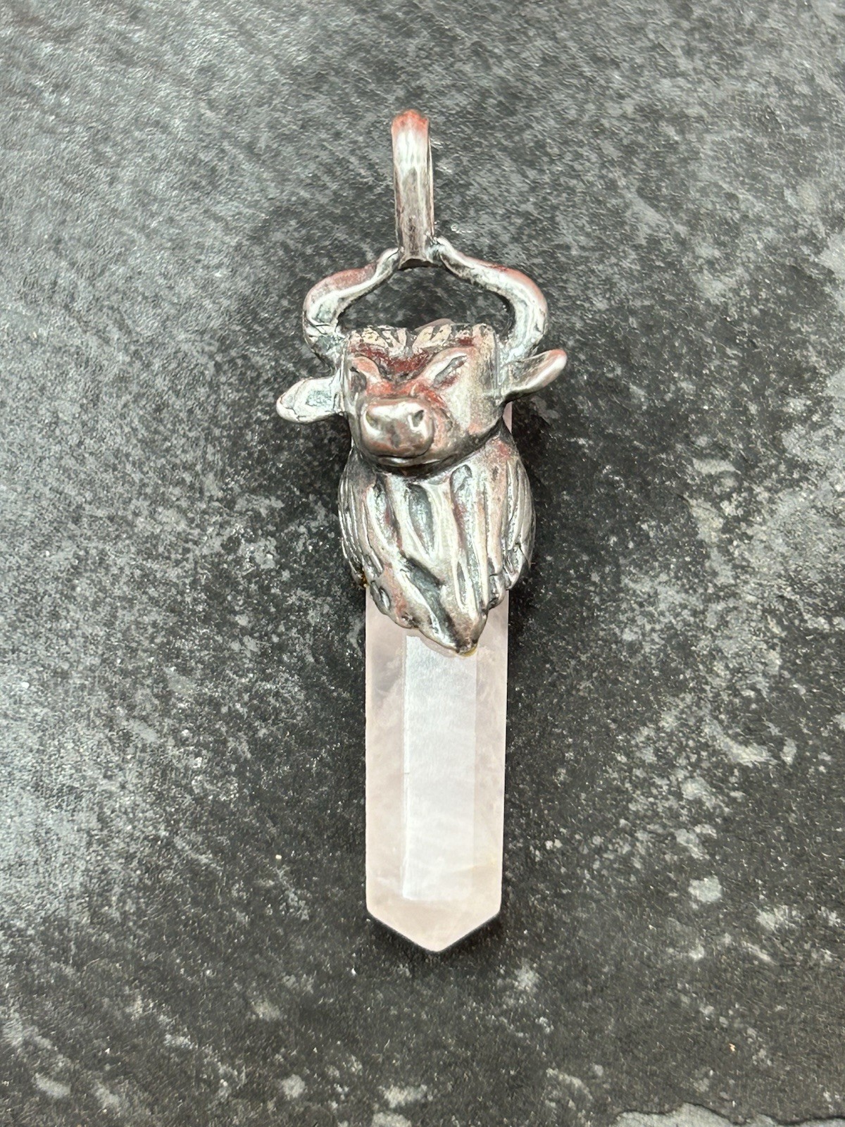 🐮Vintage Sterling Silver Rose Quartz Highland Cow Pendant!
