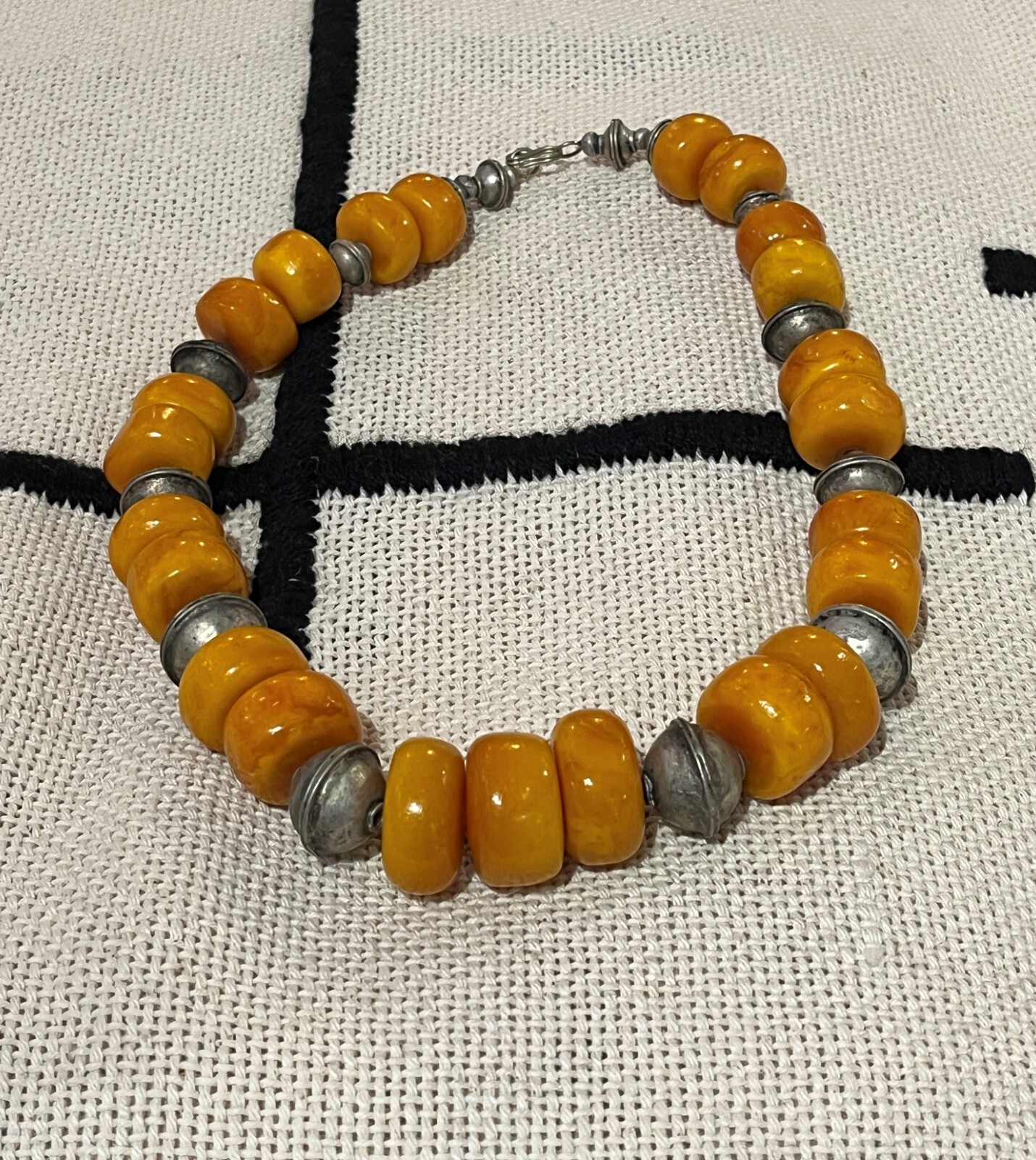 Berber necklace from Morocco with amber beads and antique Tuareg silver ball