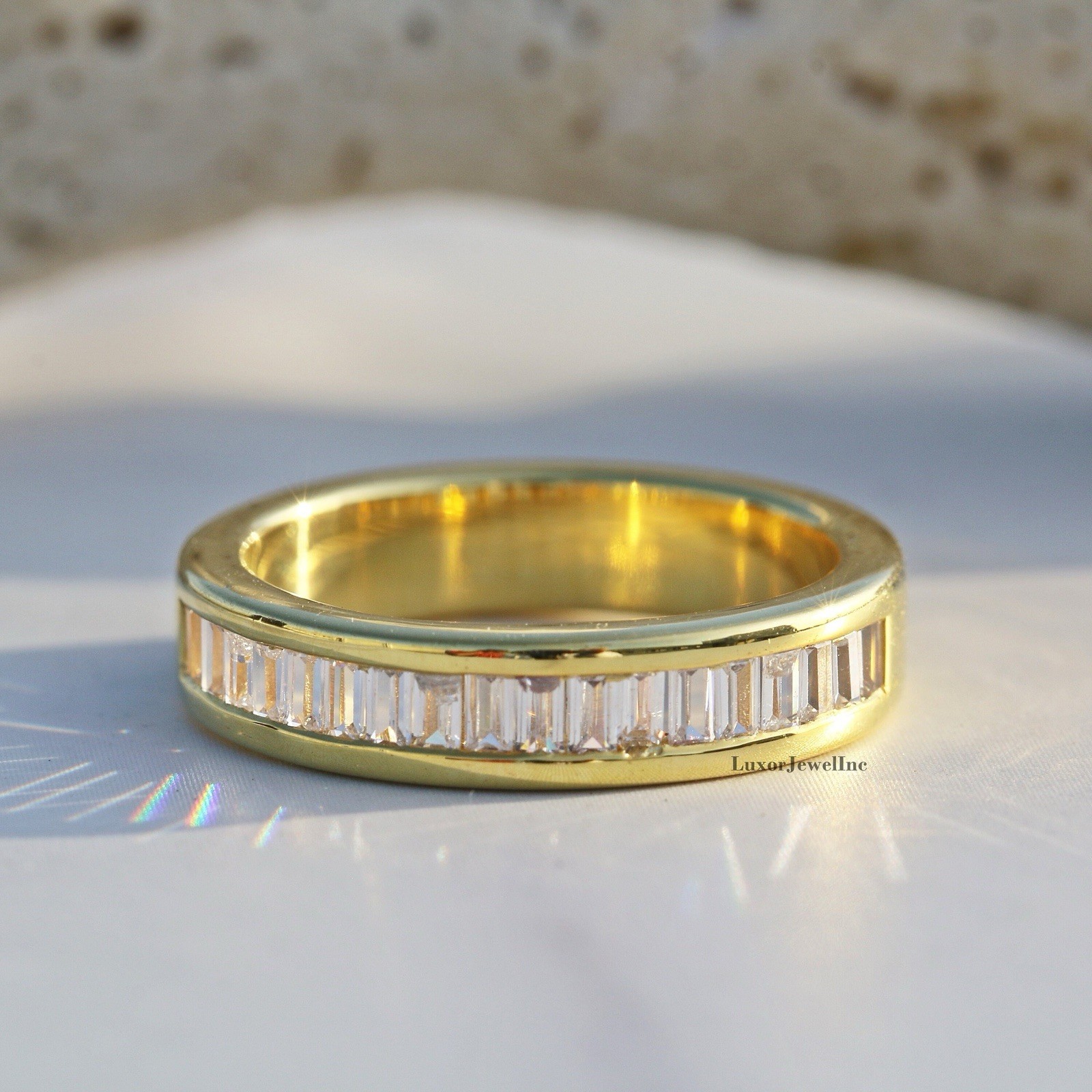 1 Ct Baguette Diamond Channel Set Band Ring Wedding Anniversary Unisex Stackable