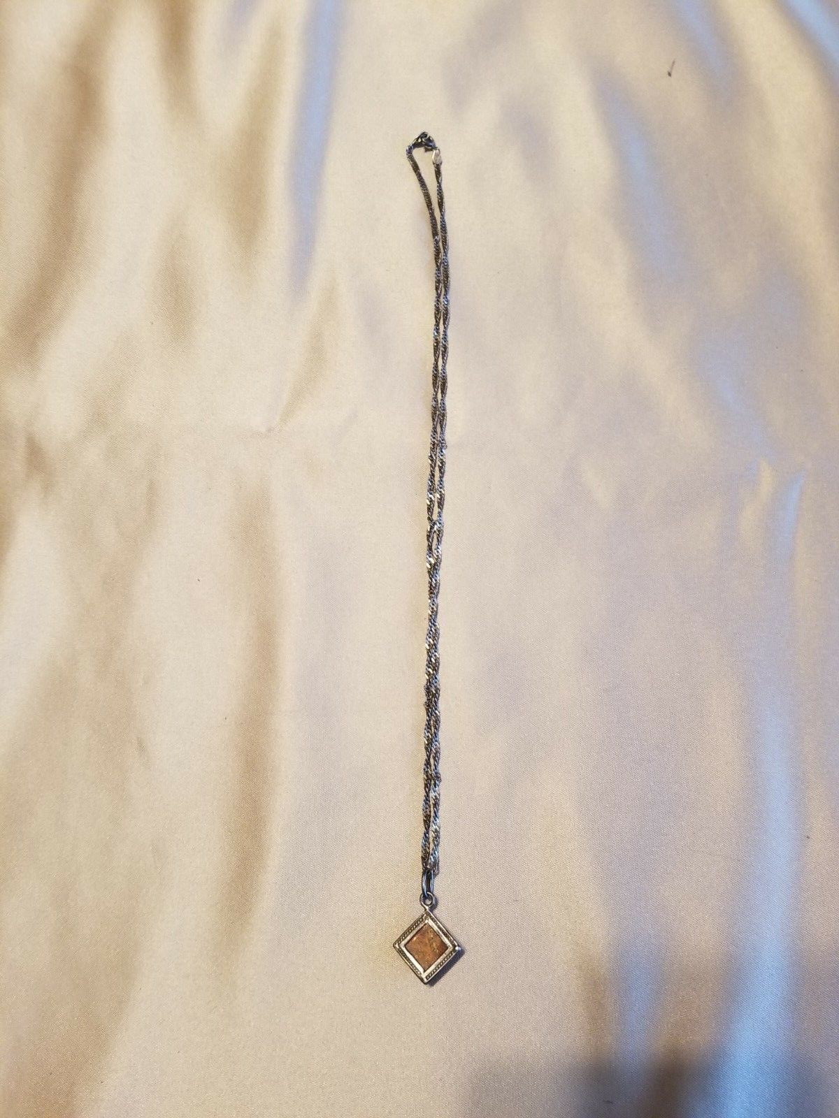 Beautiful Vintage Amber & Silver 3/4″ Pendant With 925 Stamped 19″ Chain