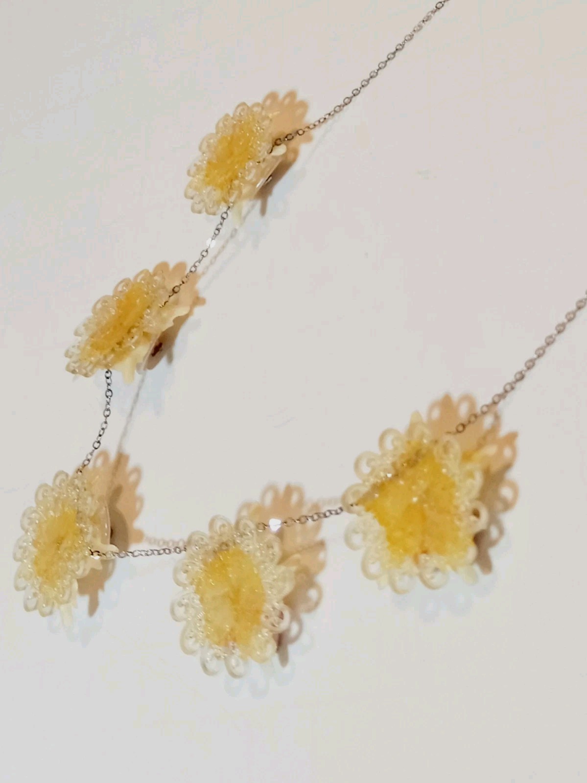 Vintage Necklace Shell Celluloid Rhinestone Floral Cluster 925 Sterling Silver