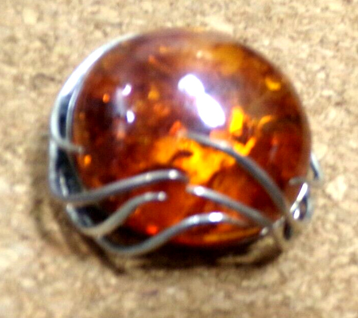 Amber Brooch 925 Silver Vintage 1.7×1.5″ JZ37