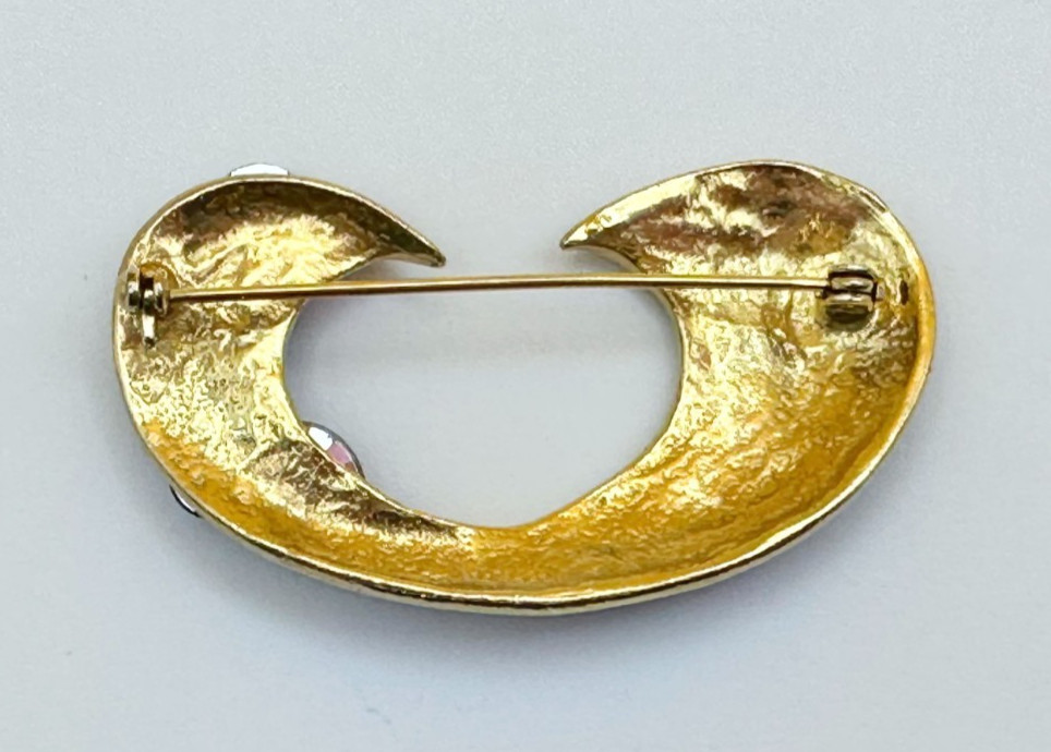 Gold Tone Multicolor Enamel & Rhinestones Brooch Vintage