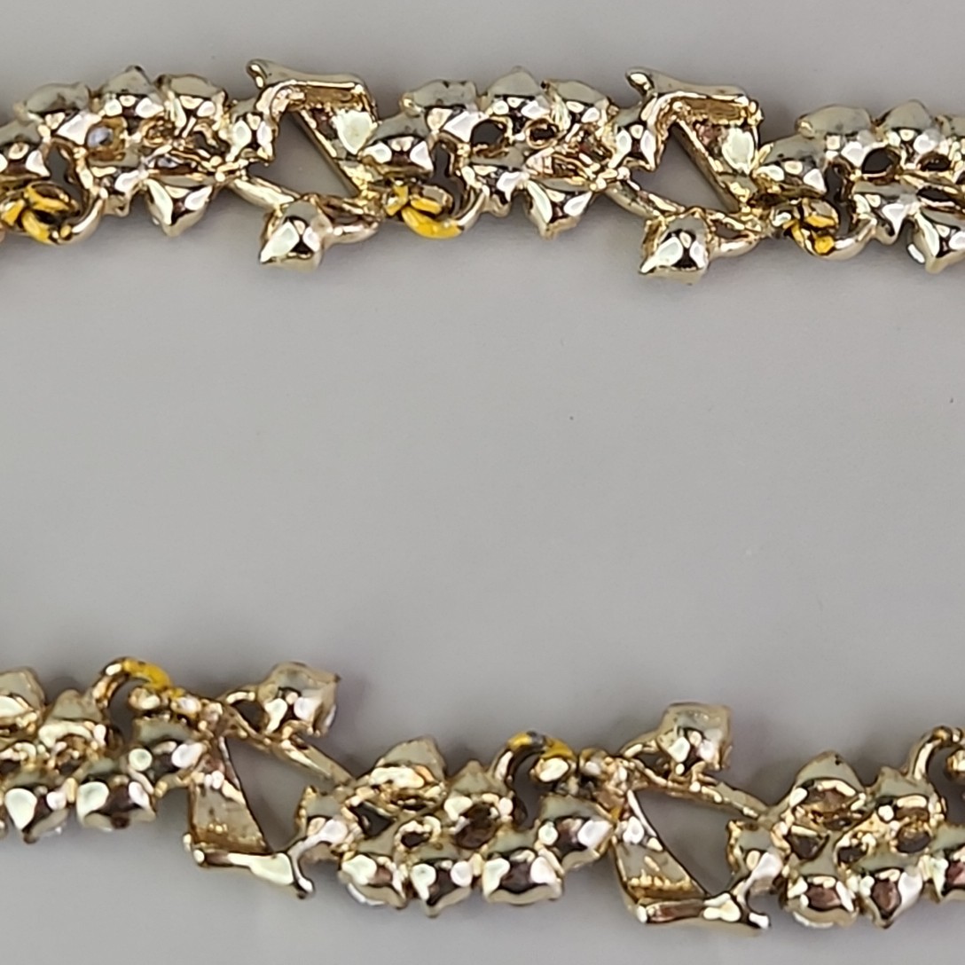 Vintage BSK Rhinestone Necklace AB Red Gold Tone Choker 16″