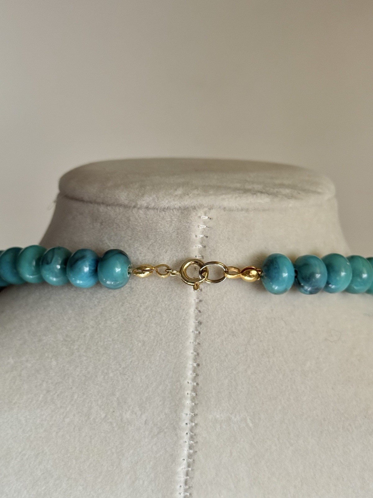 Vintage Simulated Turquoise Style Necklace & Bracelet Set Gold Tone Beads 1980s