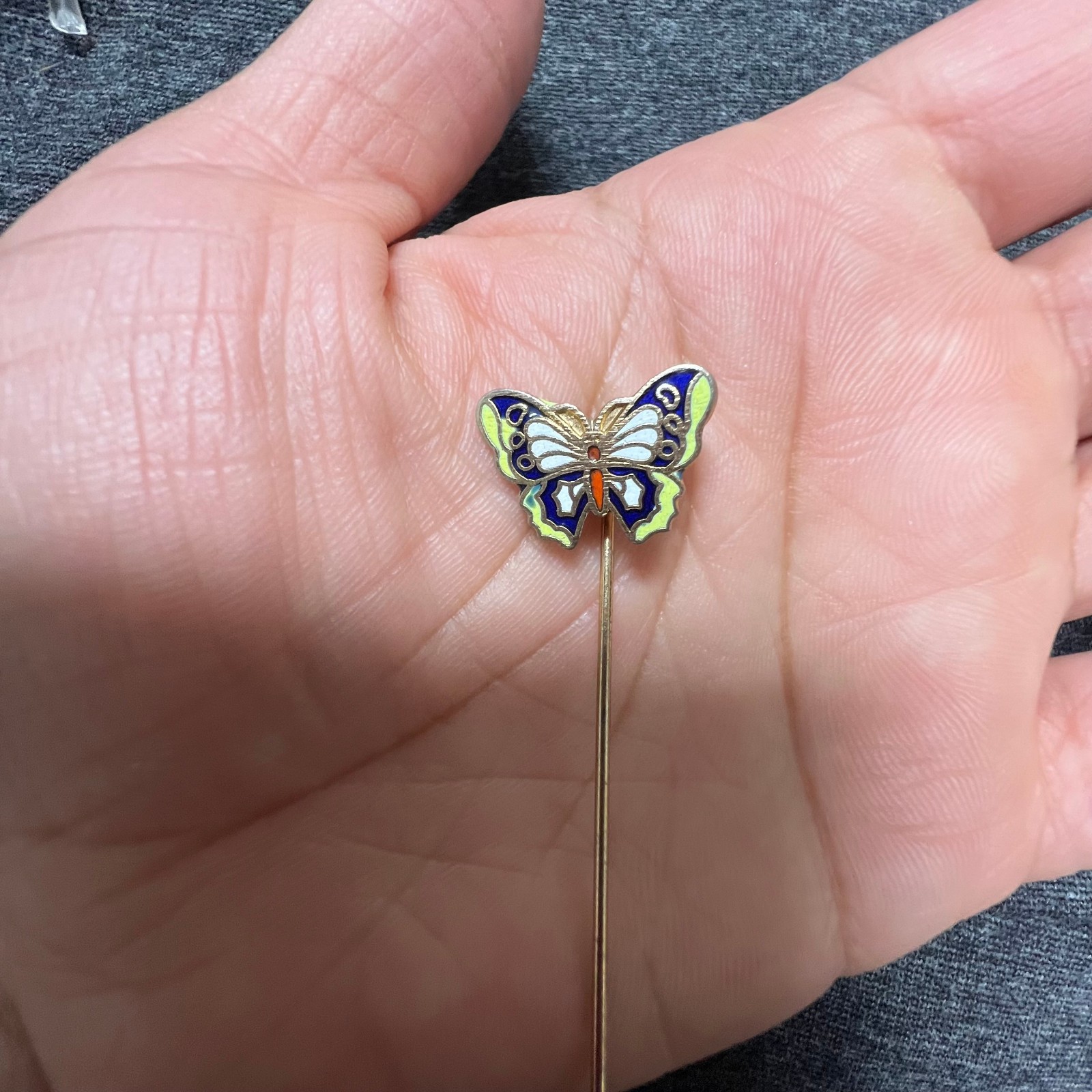 Art Nouveau or Art Deco influenced cloisonné or champlevé-style butterfly pin