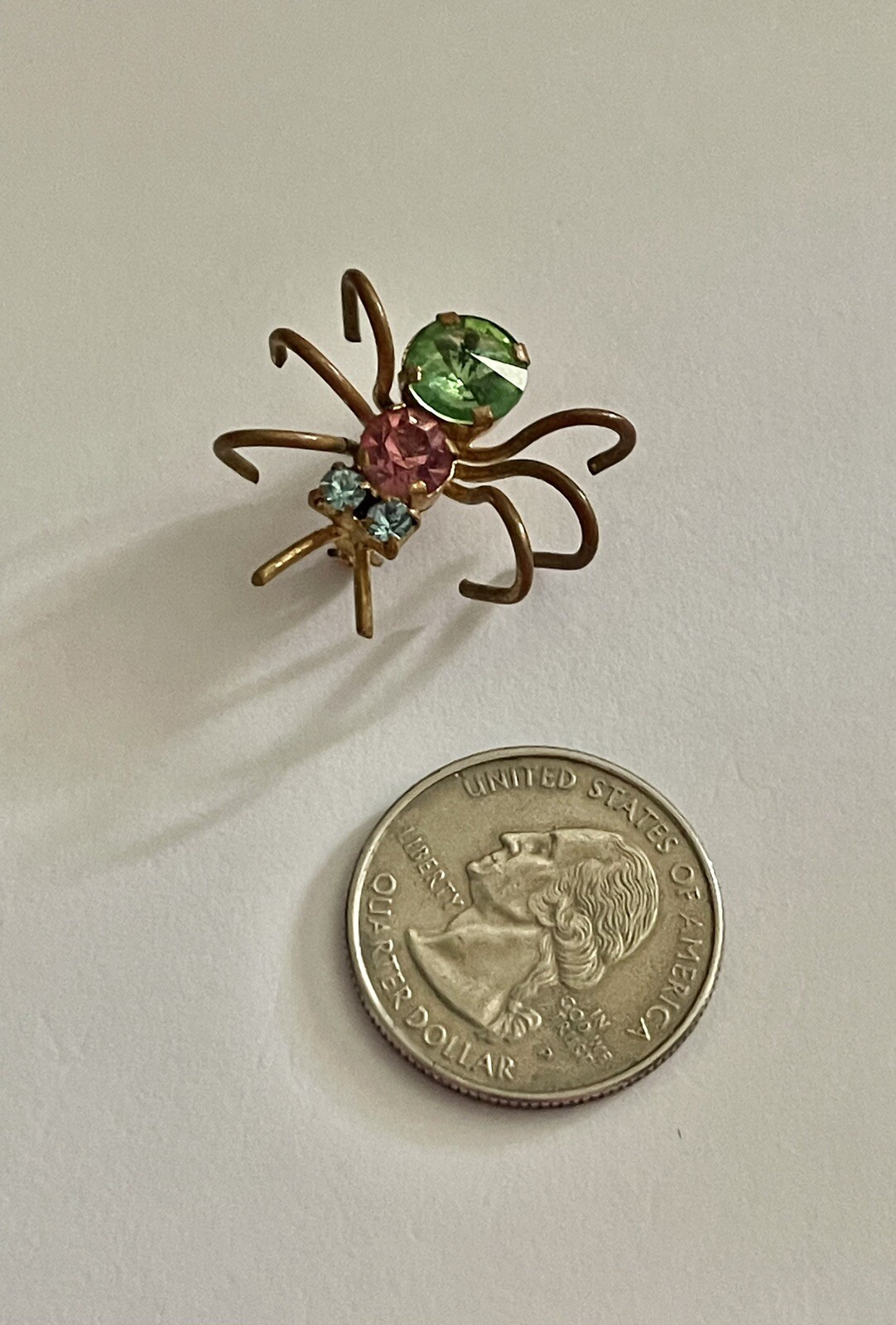 Antique Austrian Pastel Crystal Art Glass Spider Bug 6 Legs Goldstone Brooch
