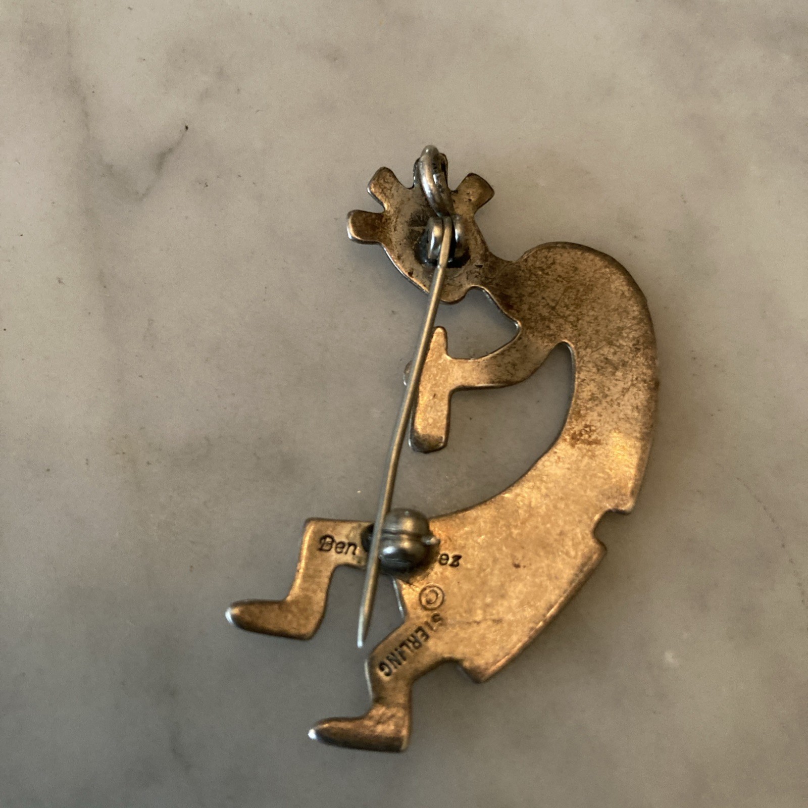 Vintage Ben J Chavez Sterling Kokopelli Brooch Pendant 2”
