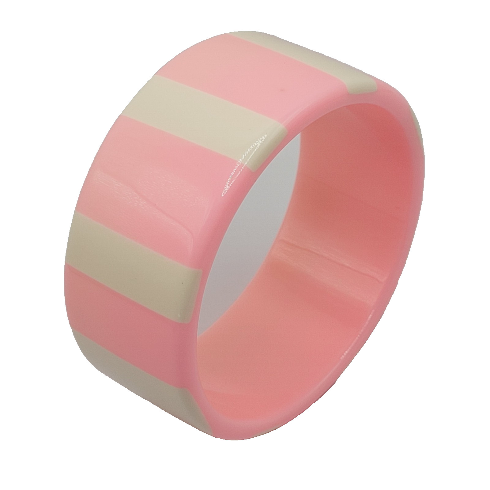 Bright Bubble Gum Cotton Candy Cream Stripe Chunky Acrylic Vtg Bangle Bracelet
