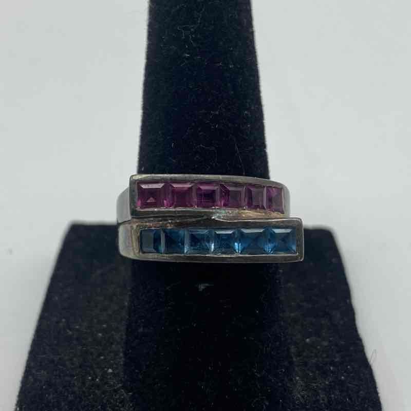 Sterling Silver 925 Amethyst Drop Earrings and Multicolor Bypass Ring Set 18.3g