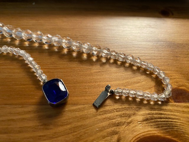VTG Crystal Glass Faceted Graduated Bead 21″ Sterling/Blue Rhinestone Necklace