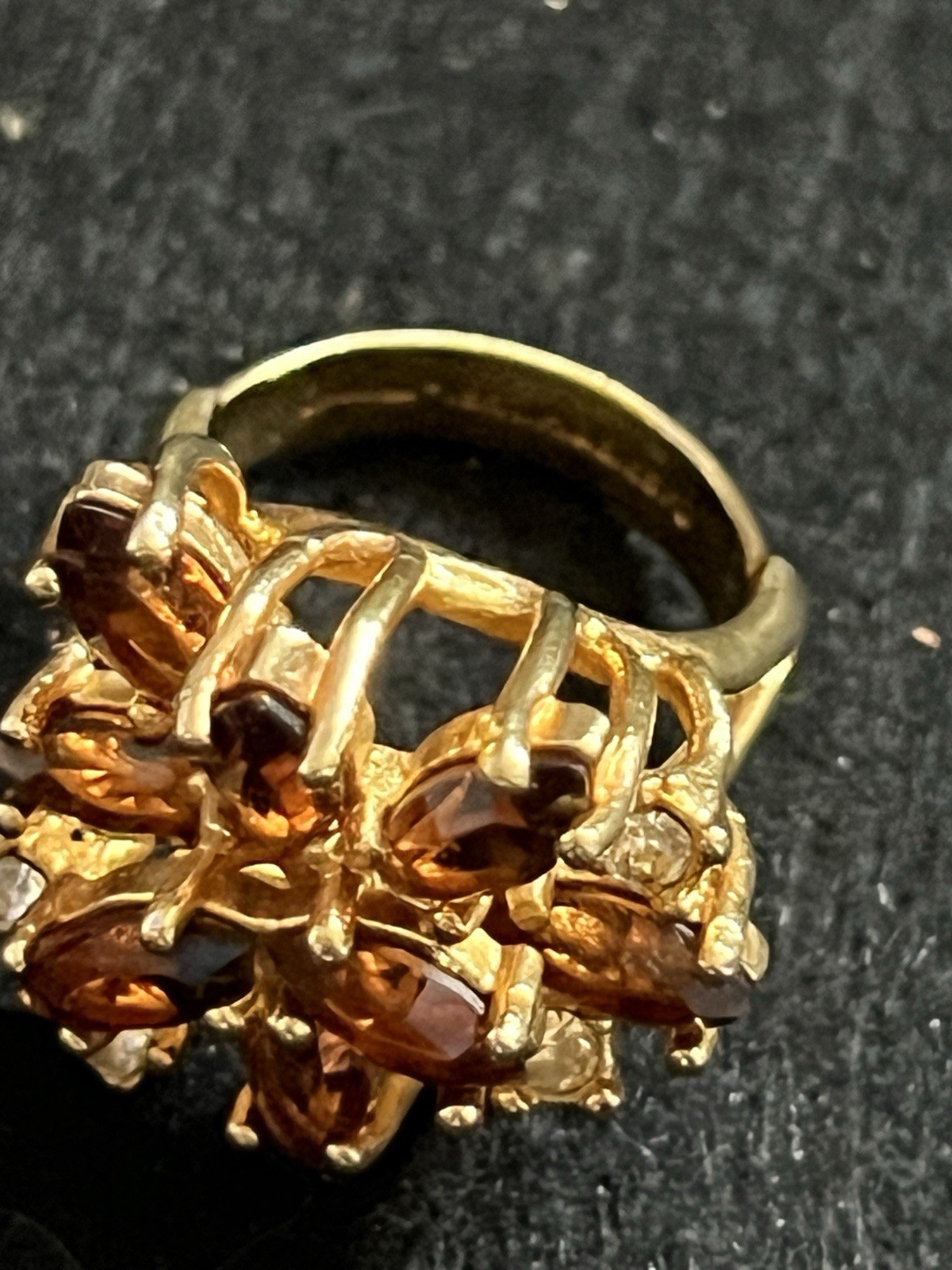 Vintage Topaz & Clear Austrian Crystal Cocktail Ring 18k Gold HGE Size 5 / 10g!