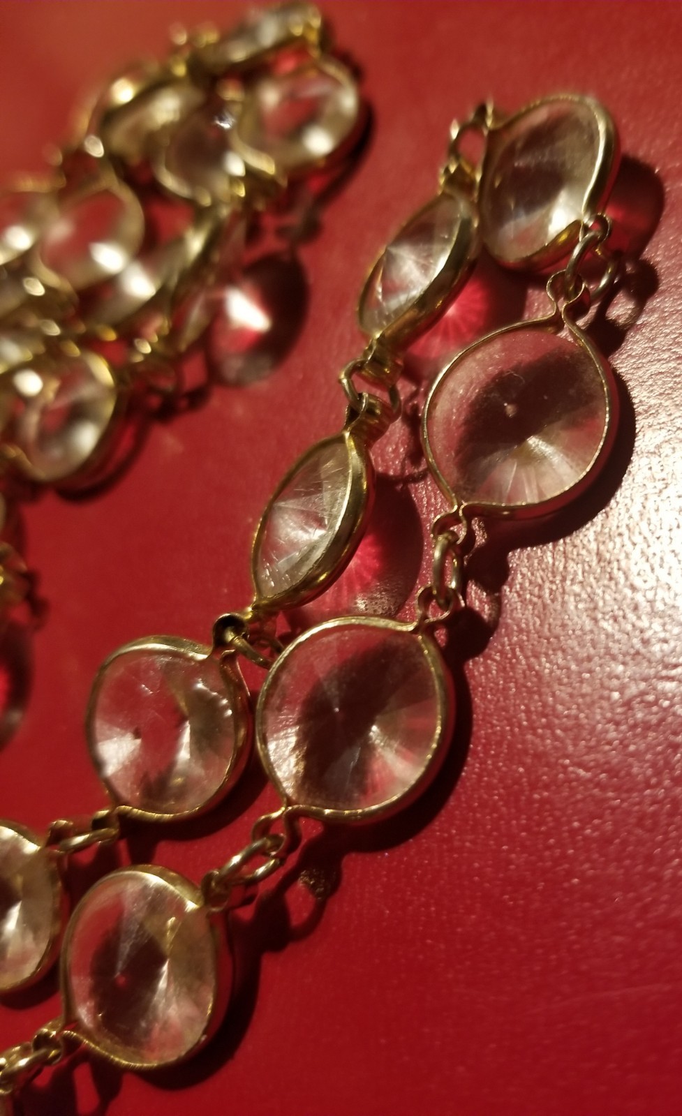 Antique Korea Crystal Art Deco Flapper Tennis Necklace Bezel Set Acrylic Signed