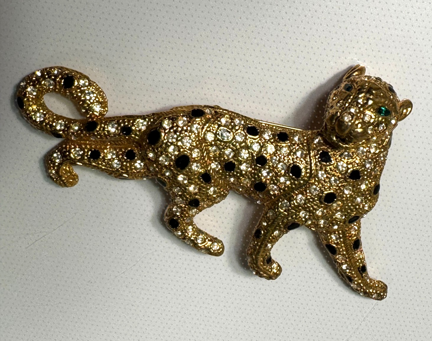 LARGE PANTHER BROOCH PIN GOLD TONE RHINESTONES BIG CAT BLUETTE FRANCE STYLE 4″