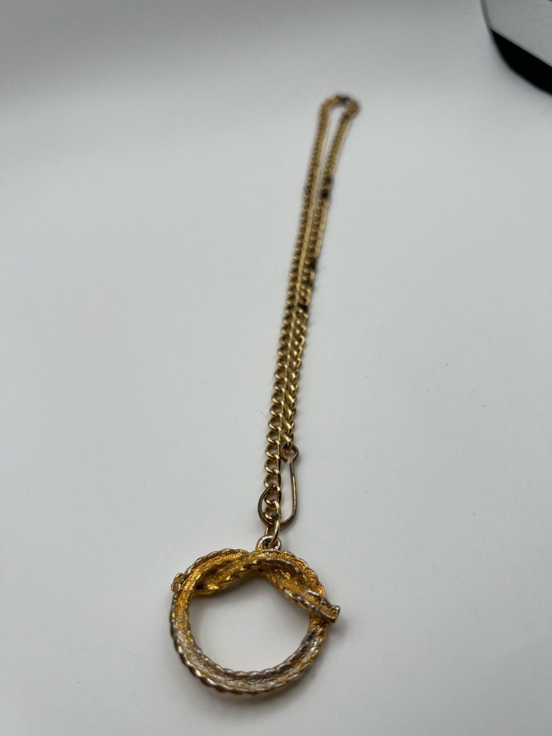 Vintage Gold Tone Rope Knot Pendant Necklace