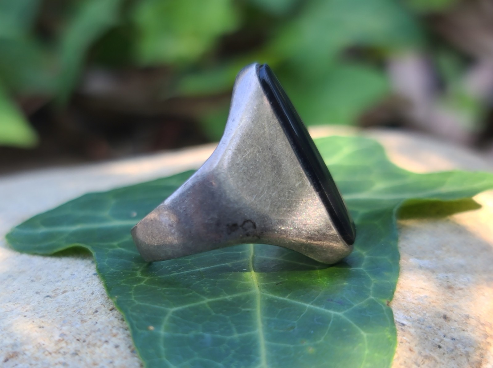 Vtg Sterling 925 Solid Silver Black Onyx Modernist Taxco MEX Ring 8.25sz Signed