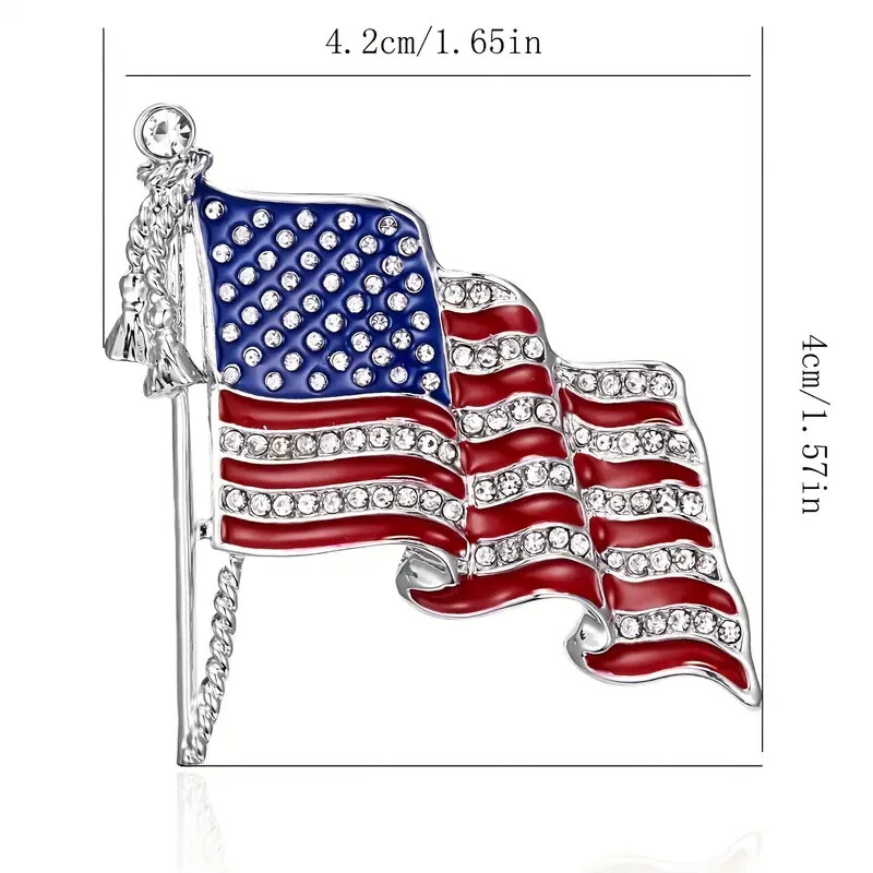 American Flag Brooch Rhinestone USA Jewelry Rhinestone Silver Plated Brooch