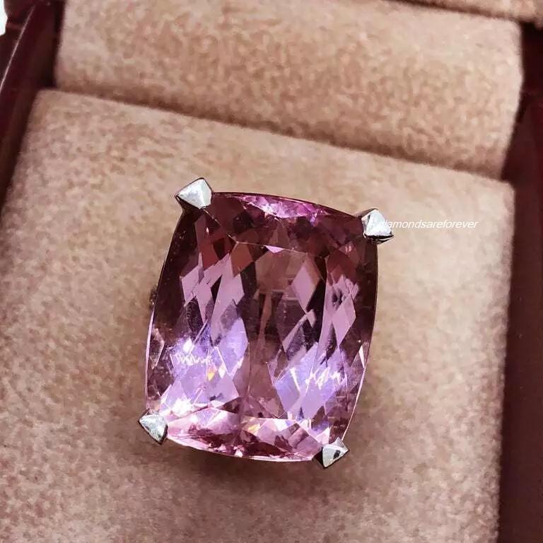 One-Of-A-Kind Awesome Solitaire 29.00CT Rose Pink Cushion Kunzite Wedding Ring