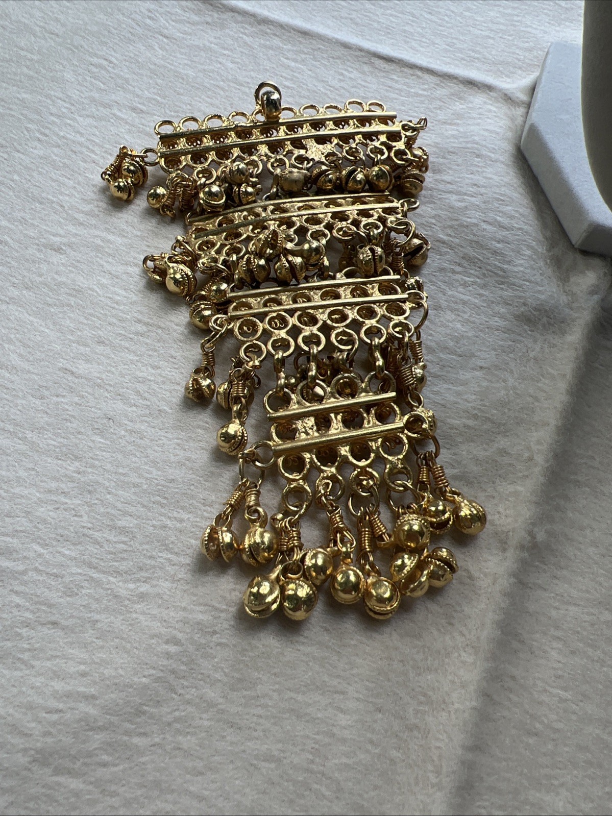 Vtg FESTOON NECKLACE Pendant GOLDWASH BRASS FILIGREE ROSETTES DANGLES