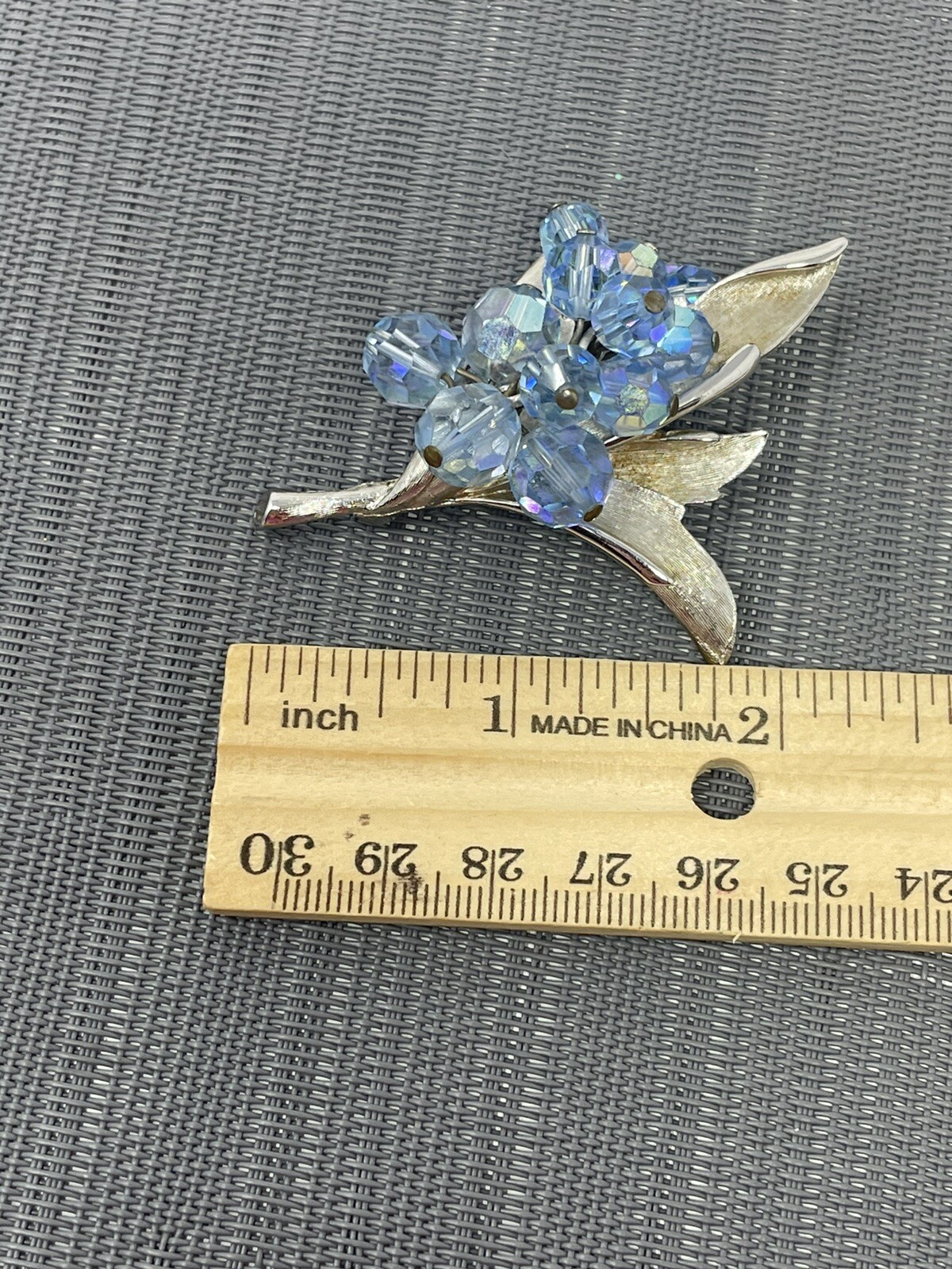 Vintage Silver Tone Blue AB Crystal Dangle Grapes Brooch Waterfall Articulating