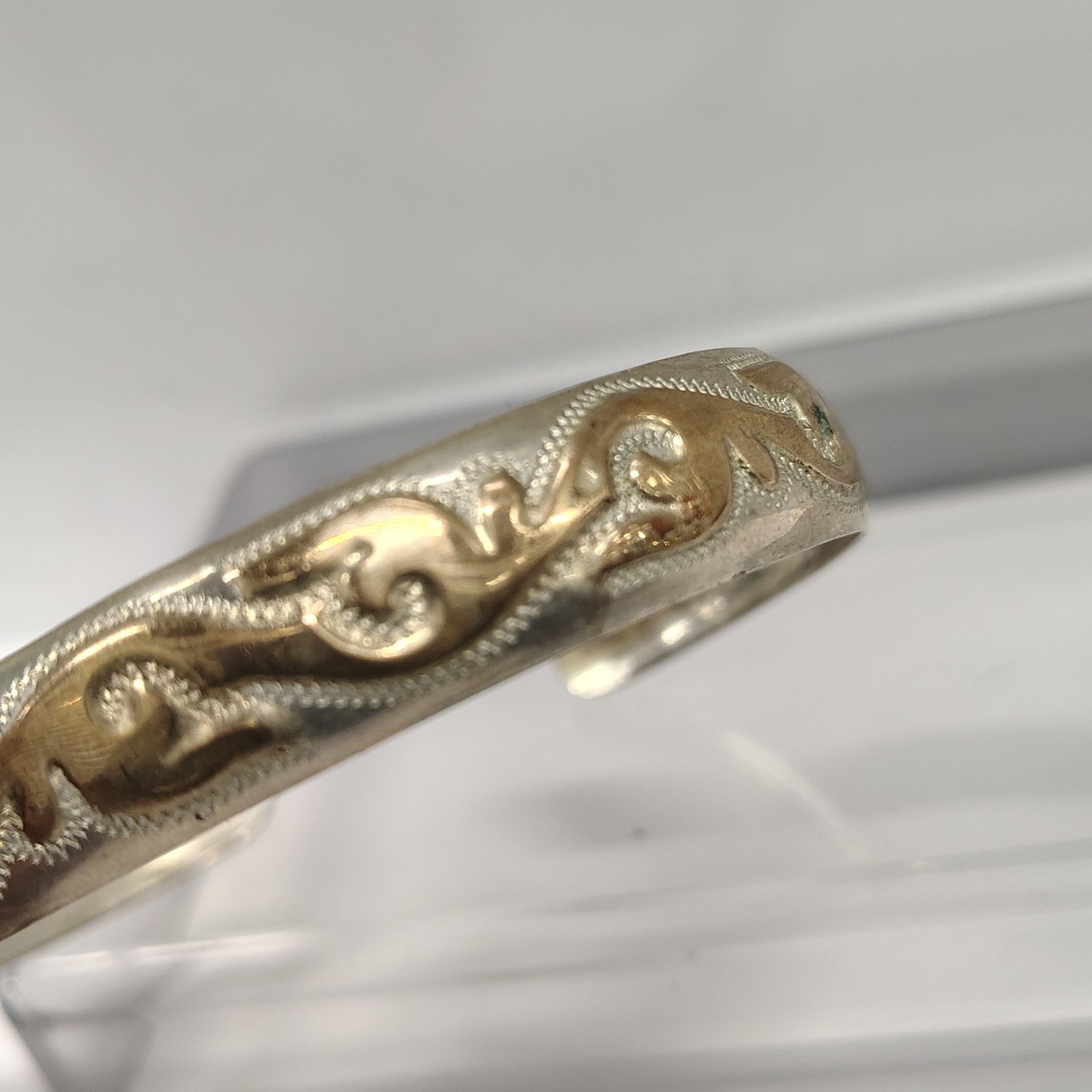 Vintage 925 Sterling Silver Gold Tone Scroll Wave Cuff Bracelet Textured 12.09g