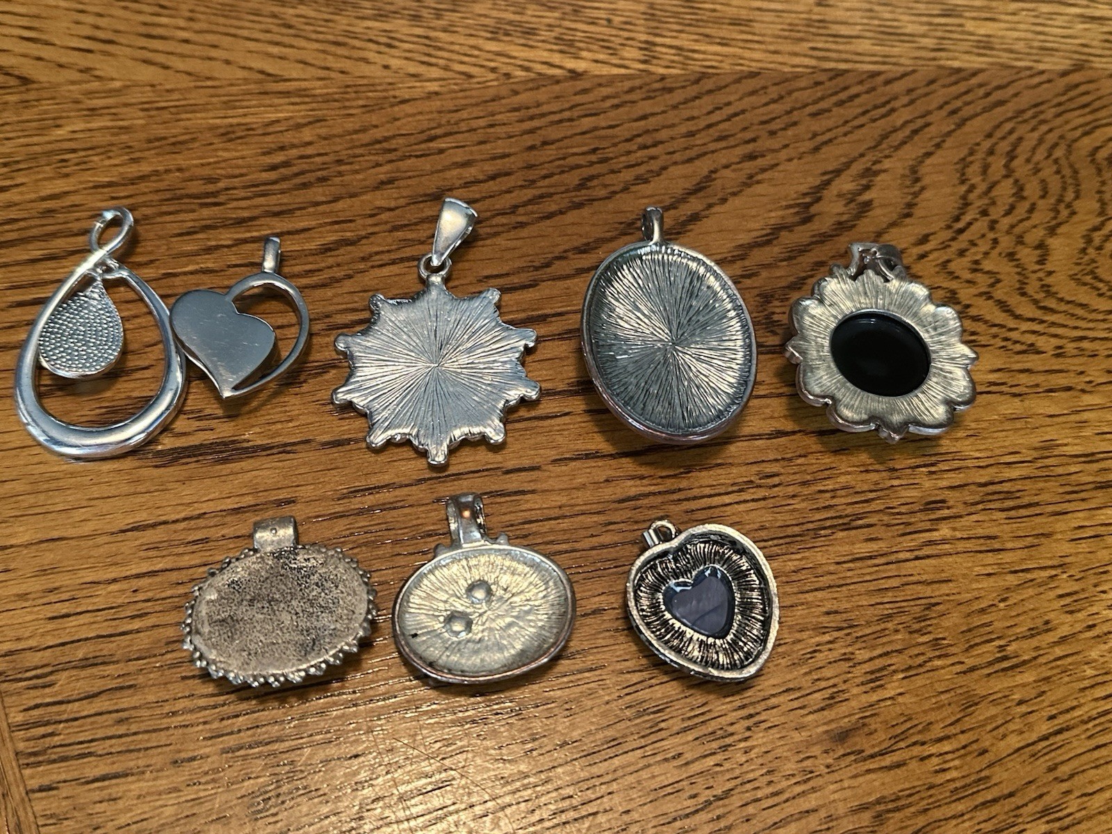 Lot of 8 Vintage to Modern Pendants Black Red Blue Stones Oval Heart Round