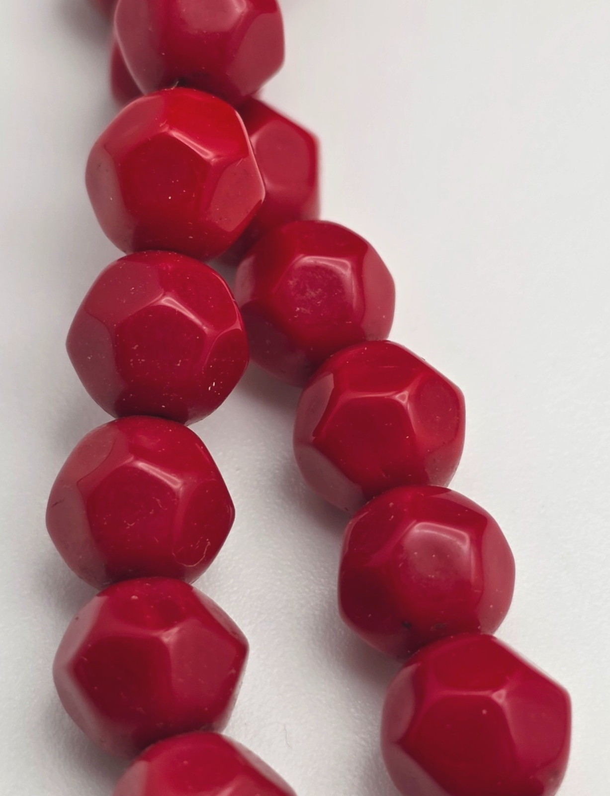 Vintage Double Strand Red Faceted Bead Necklace Box Clasp 18 In Classic