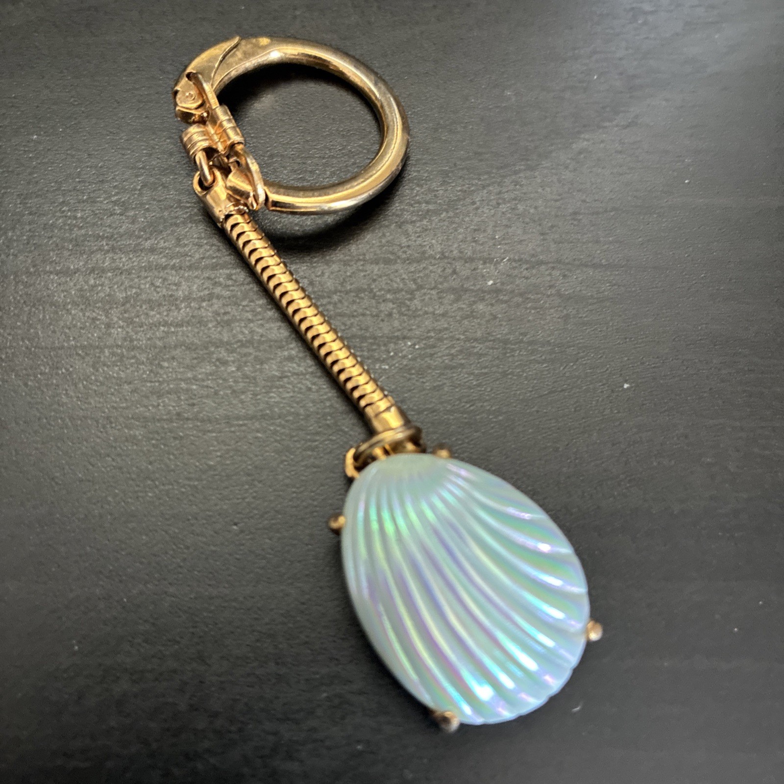 Vintage Signed SCHIAPARELLI Iridescent Shell Glass Pend Gold Elsa Schiaparelli