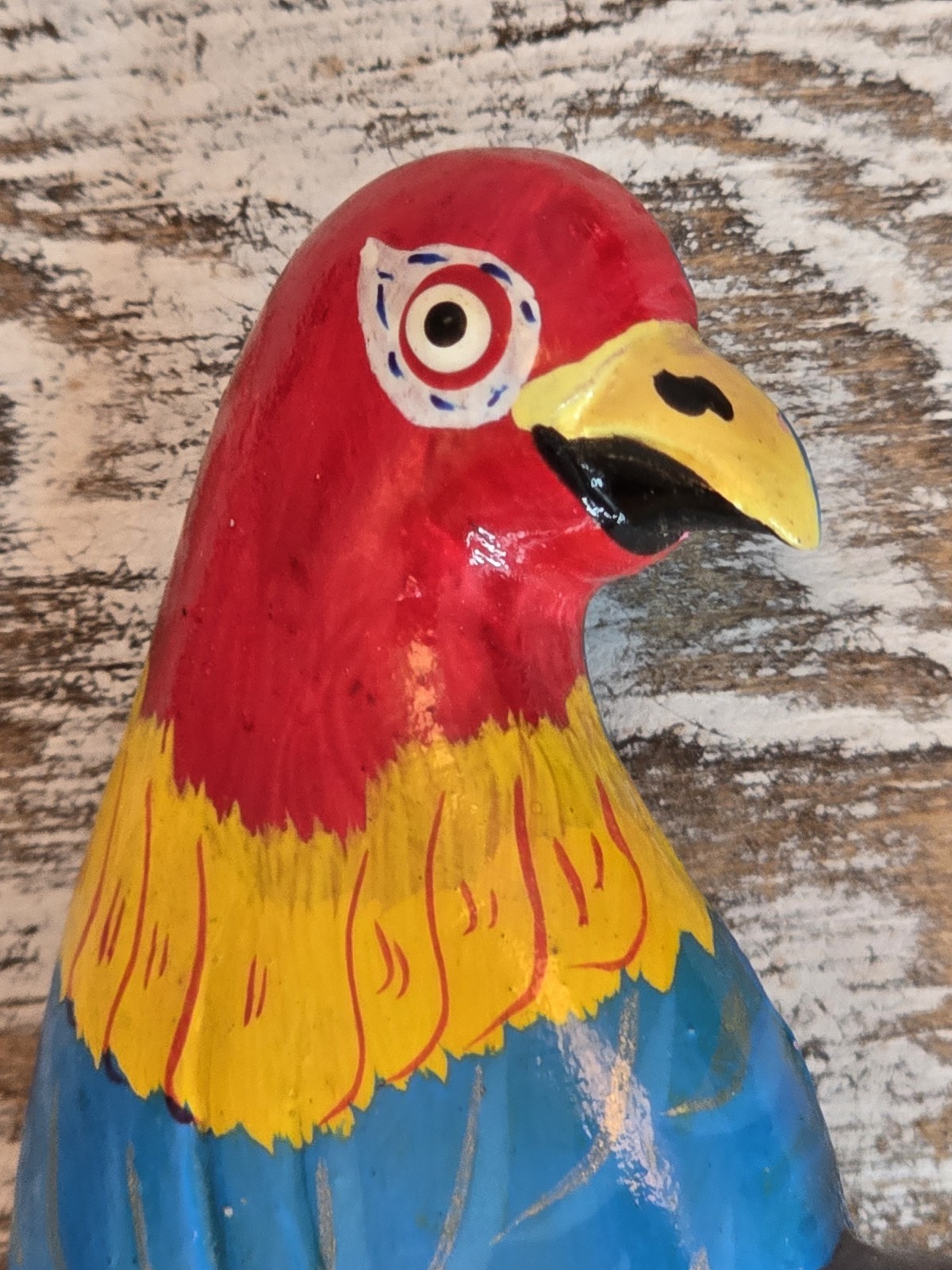 Vintage Hand Painted Wooden Parrot Brooch Colorful Tropical Bird Statement Pin