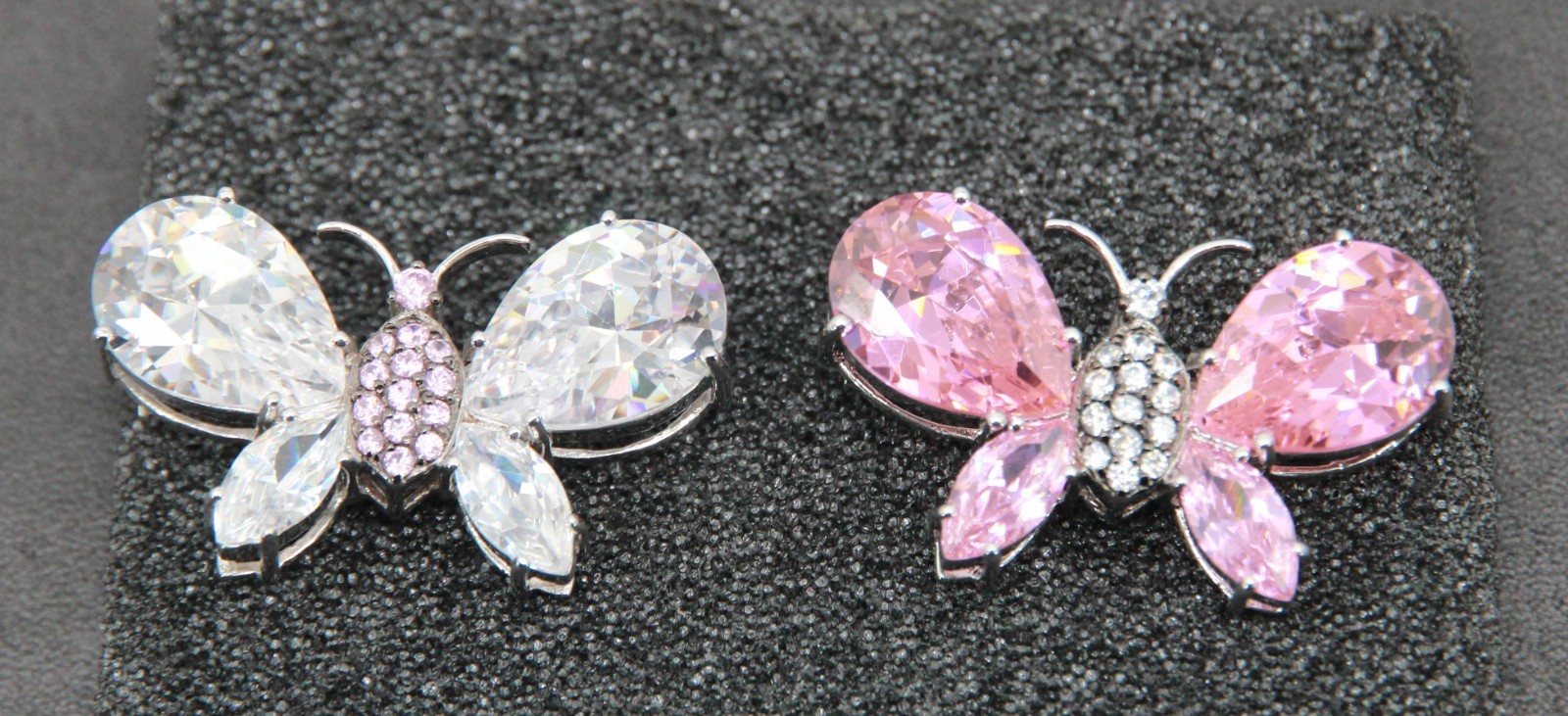 Real Collectibles by Adrienne Pair of Sterling Silver Gemstone Butterfly Pins