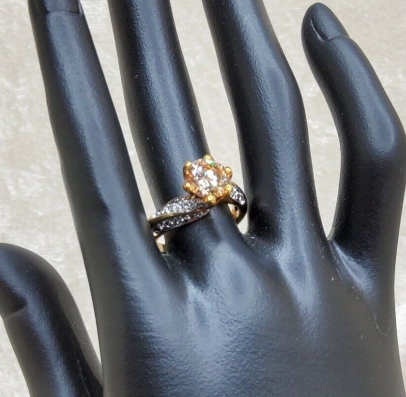 vintage kas 14kt gold plated champagne,white cz ring size 7, NOS