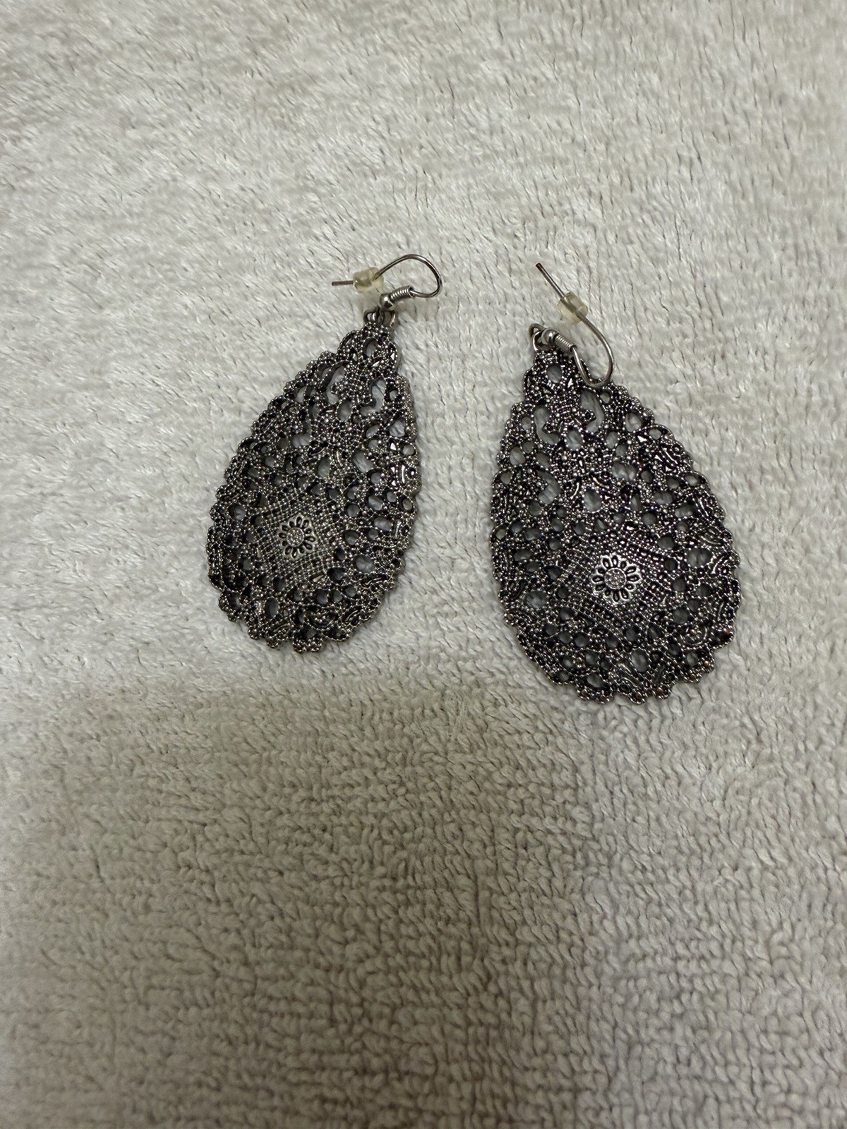 ANTIQUE SILVER-TONE TEARDROP STATEMENT METAL DROP EARRINGS