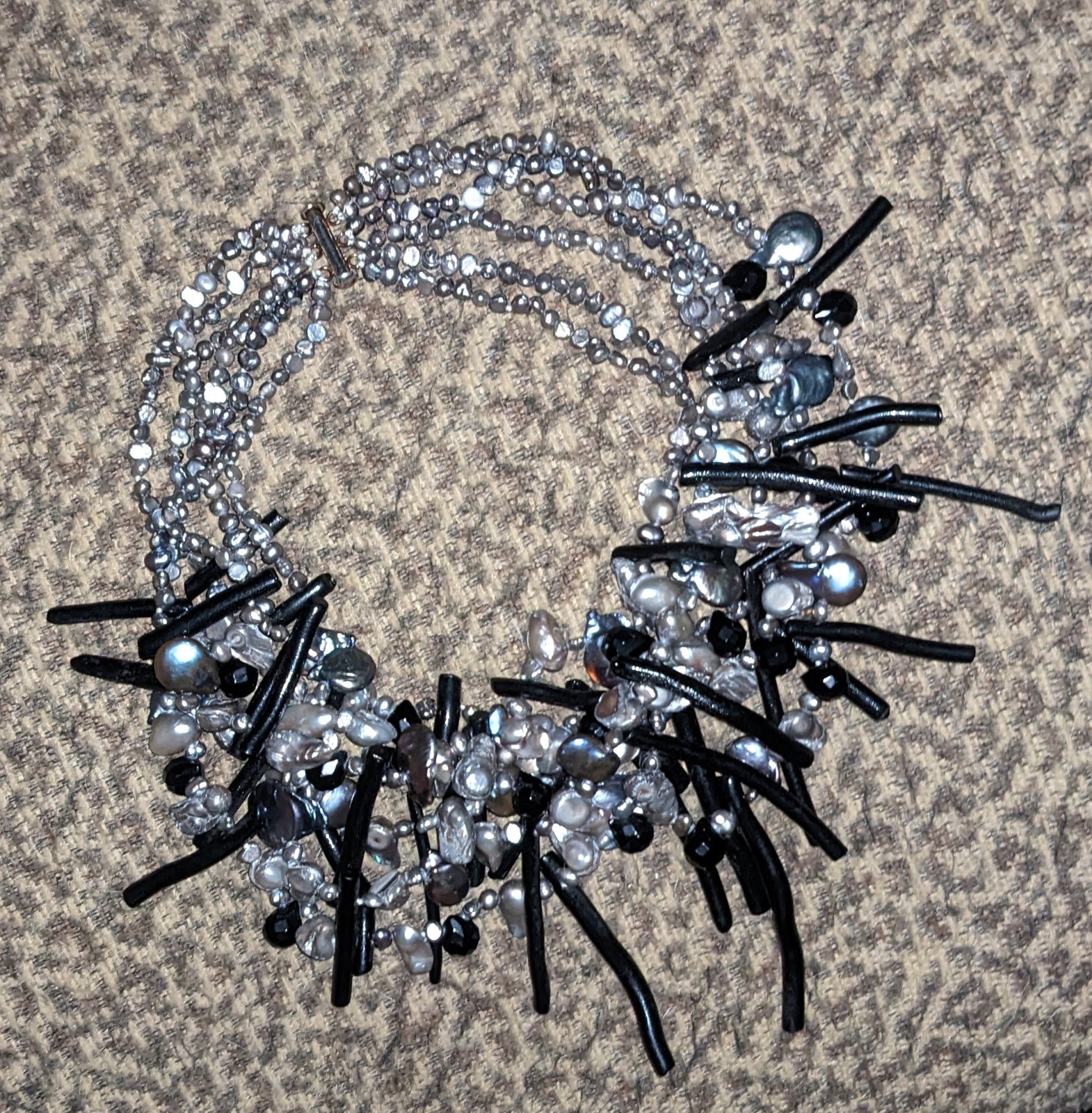 Black Coral & Freshwater Pearl EXTRAORDINARY Six Strand Statement Necklace