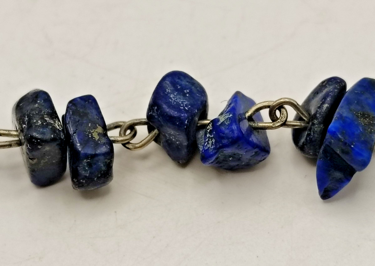 Vintage Iolite Lapis Lazuli Gemstone Beads Artisan Chain Bracelet Hook Clasp 8″