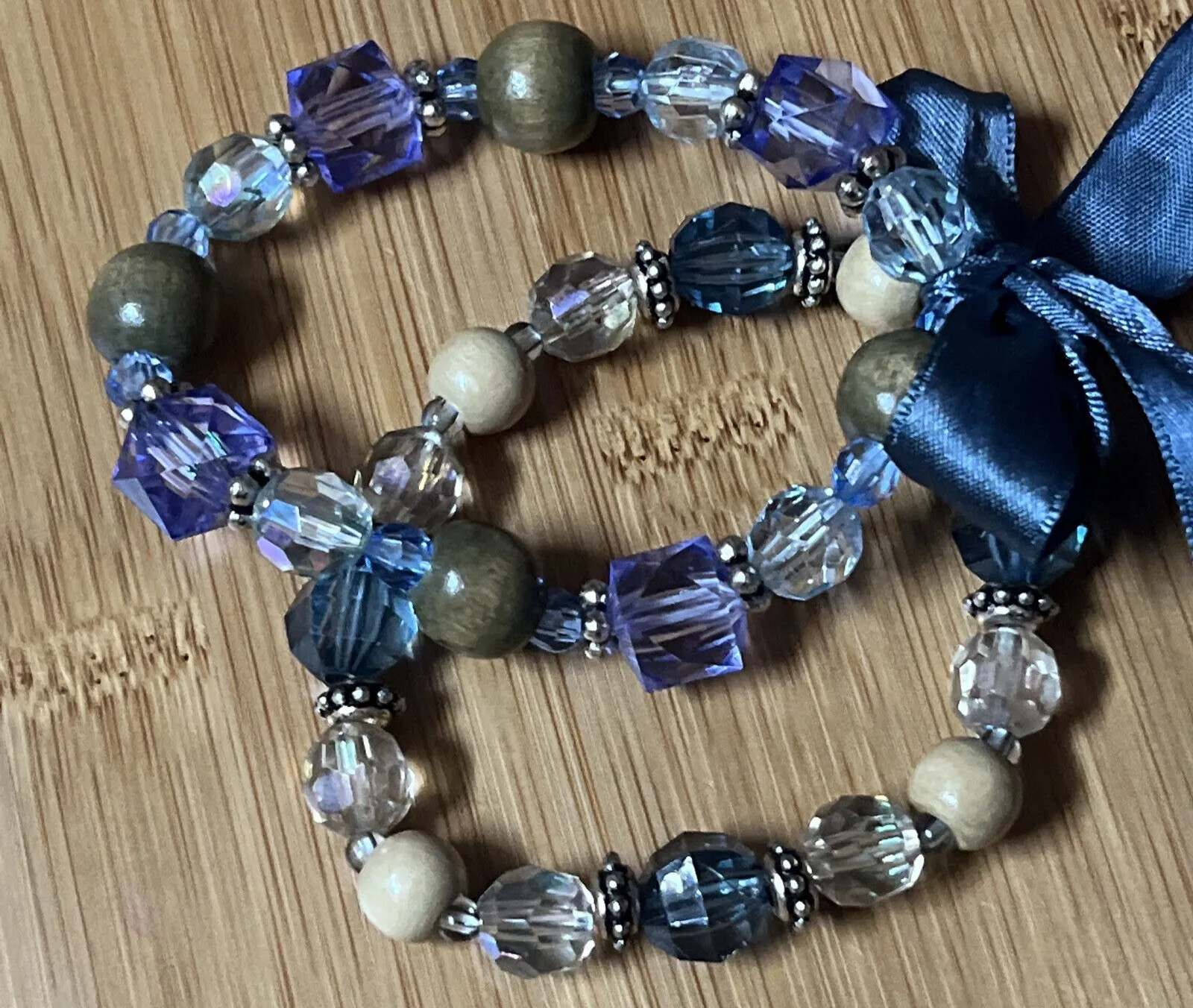 Vintage Light Blue Purple, And Rhinestone Beaded Bracelet Set