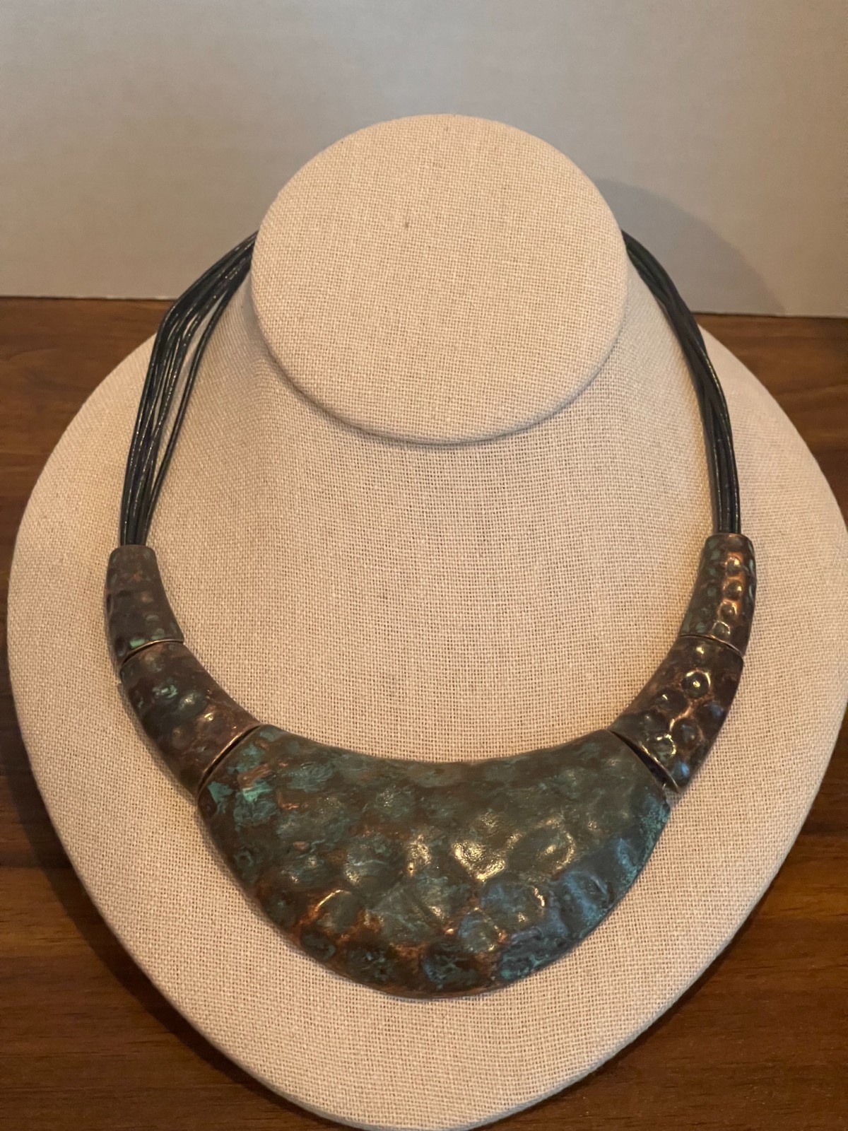 Brutalist Boho Verdigris Patina Chunky Hammered Copper Necklace and Earring Set