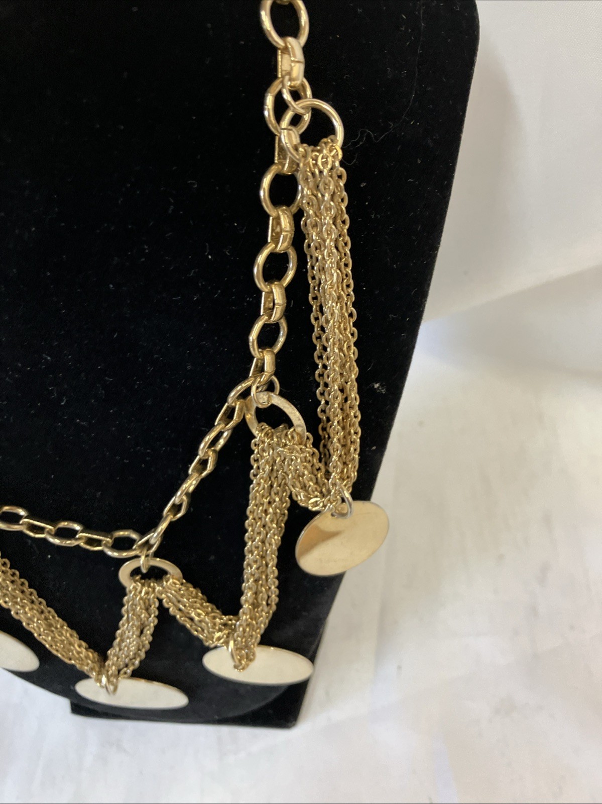 Vtg Gold Tone Chain And Disks Necklace 17” Hook Clasp Very Good Preowned