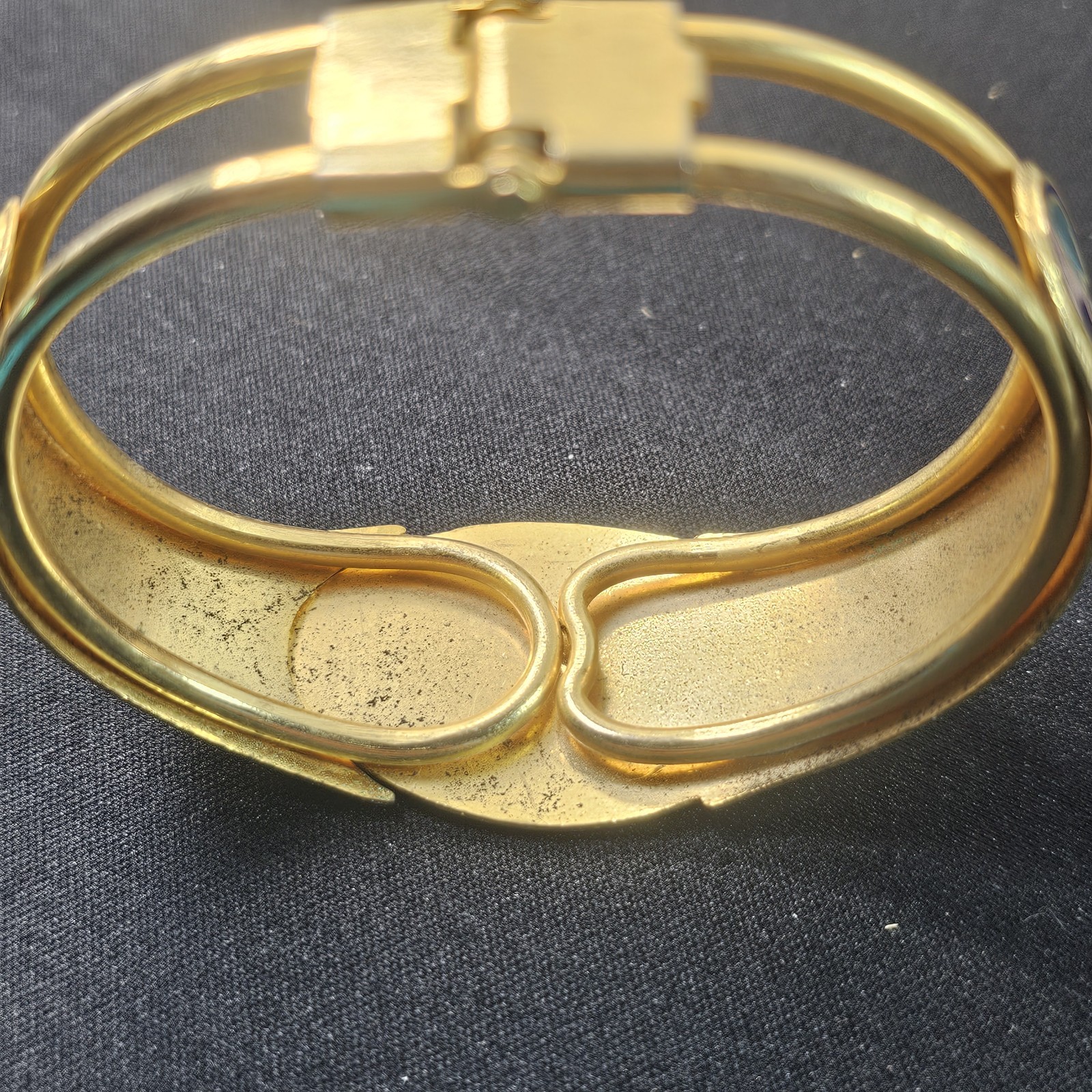Vintage Unicorn Cloisonne Enamel Cuff Bracelet Gold Tone Clamper Hinged/Butterfl