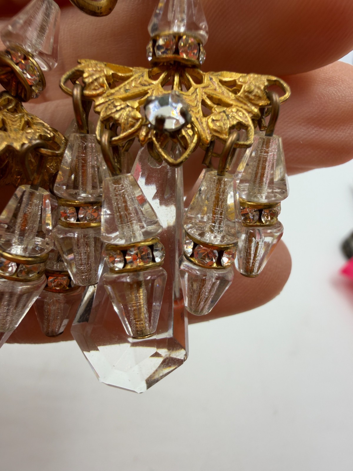 Vintage Earrings Clip On Miriam Haskell Chandelier Glass Missing Bead