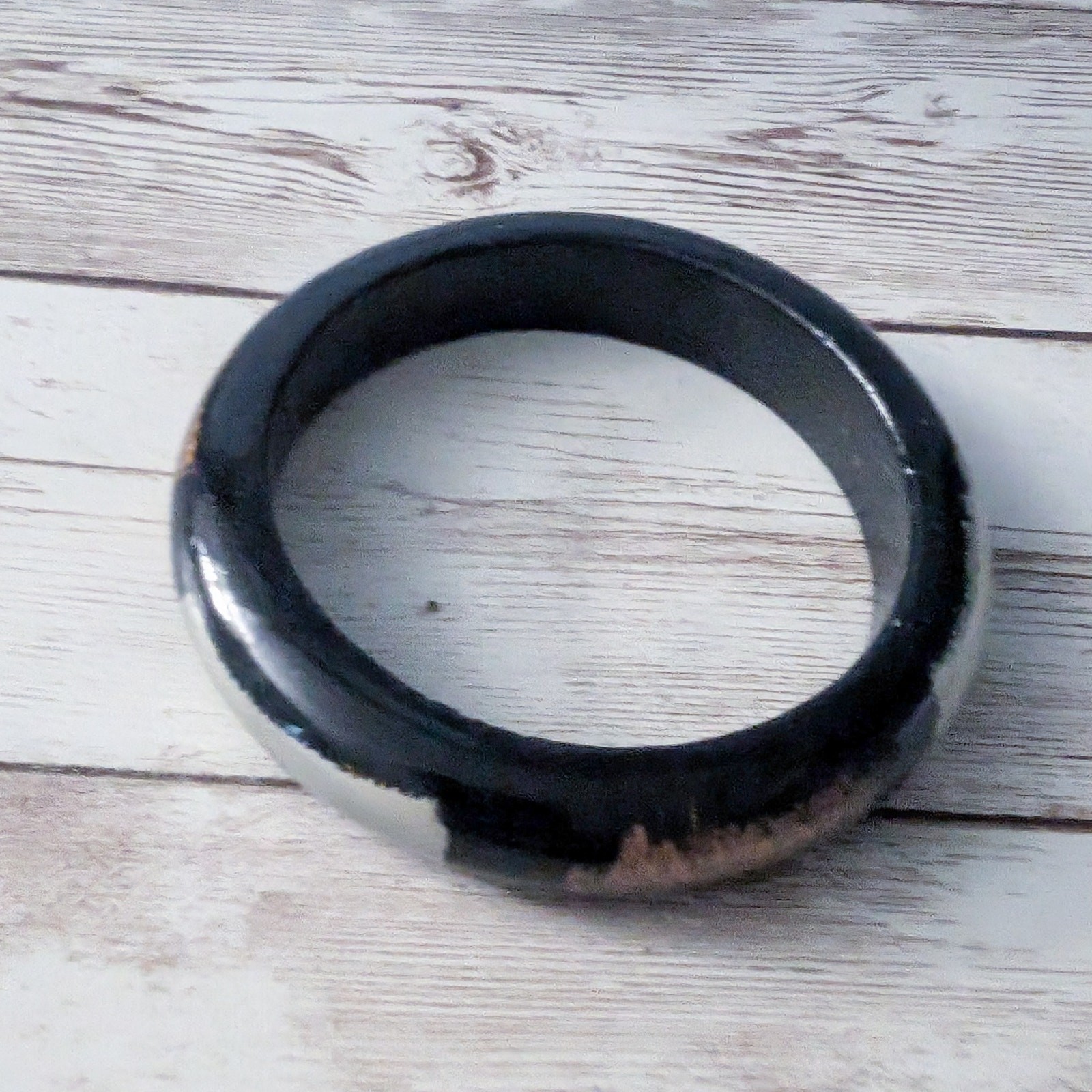 Vintage Bracelet Black Bangle with Bronze & Silver Tone Design