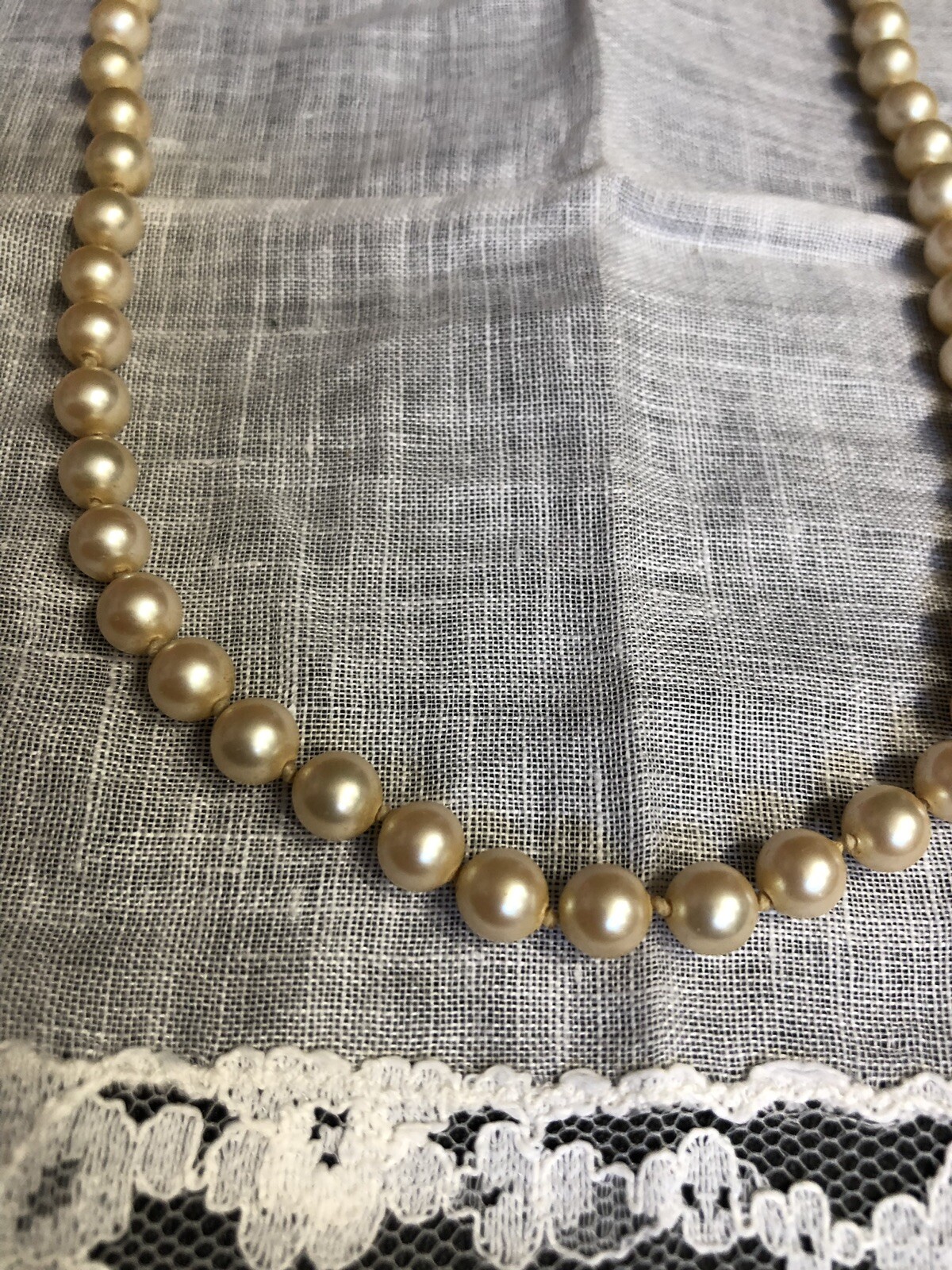 Vintage Signed Silver 17″ Wedding Faux Pearl Necklace Knotted Jewelry YT-42